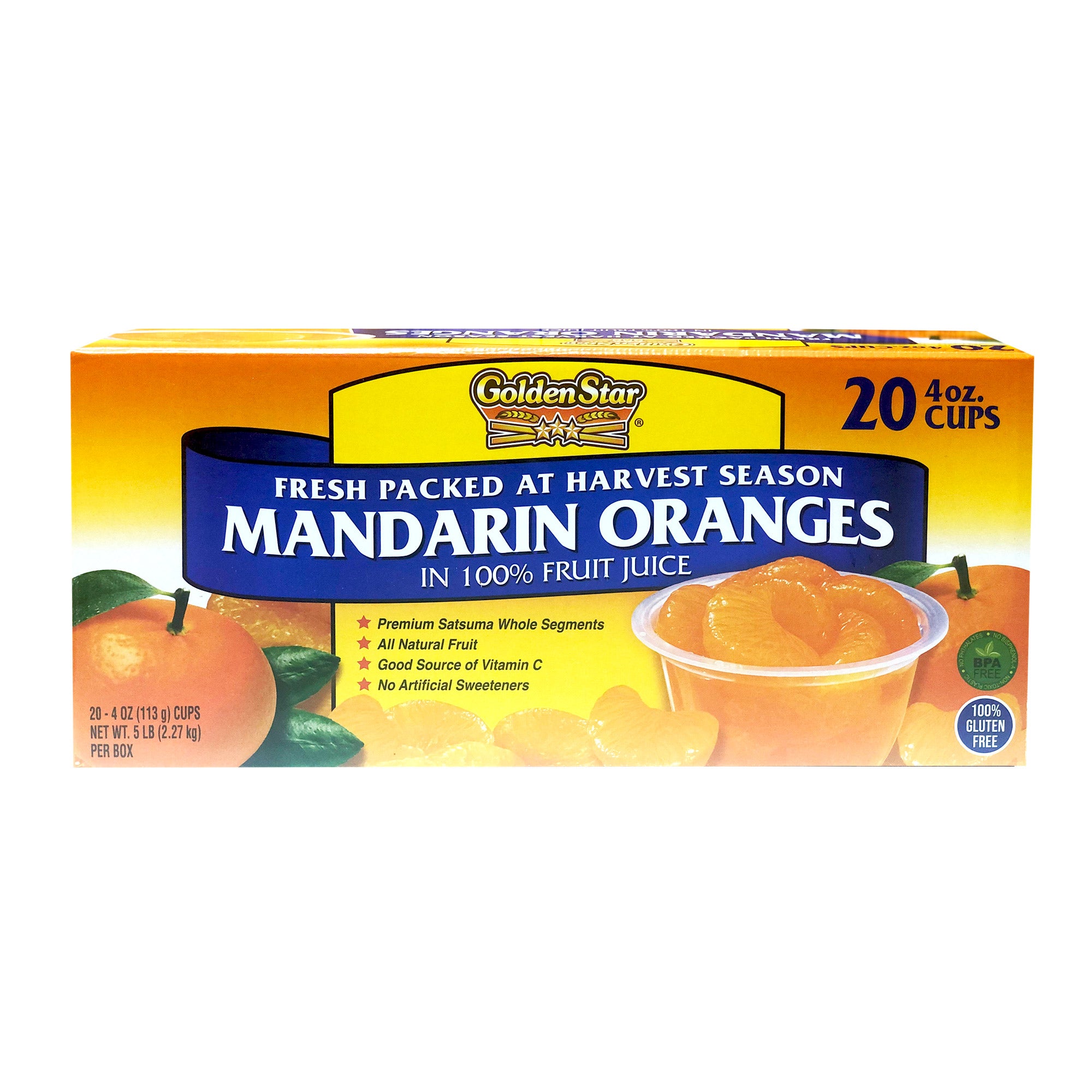 GOLDEN STAR MANDARIN ORANGE CUPS 20 PACK 4 OUNCES EACH