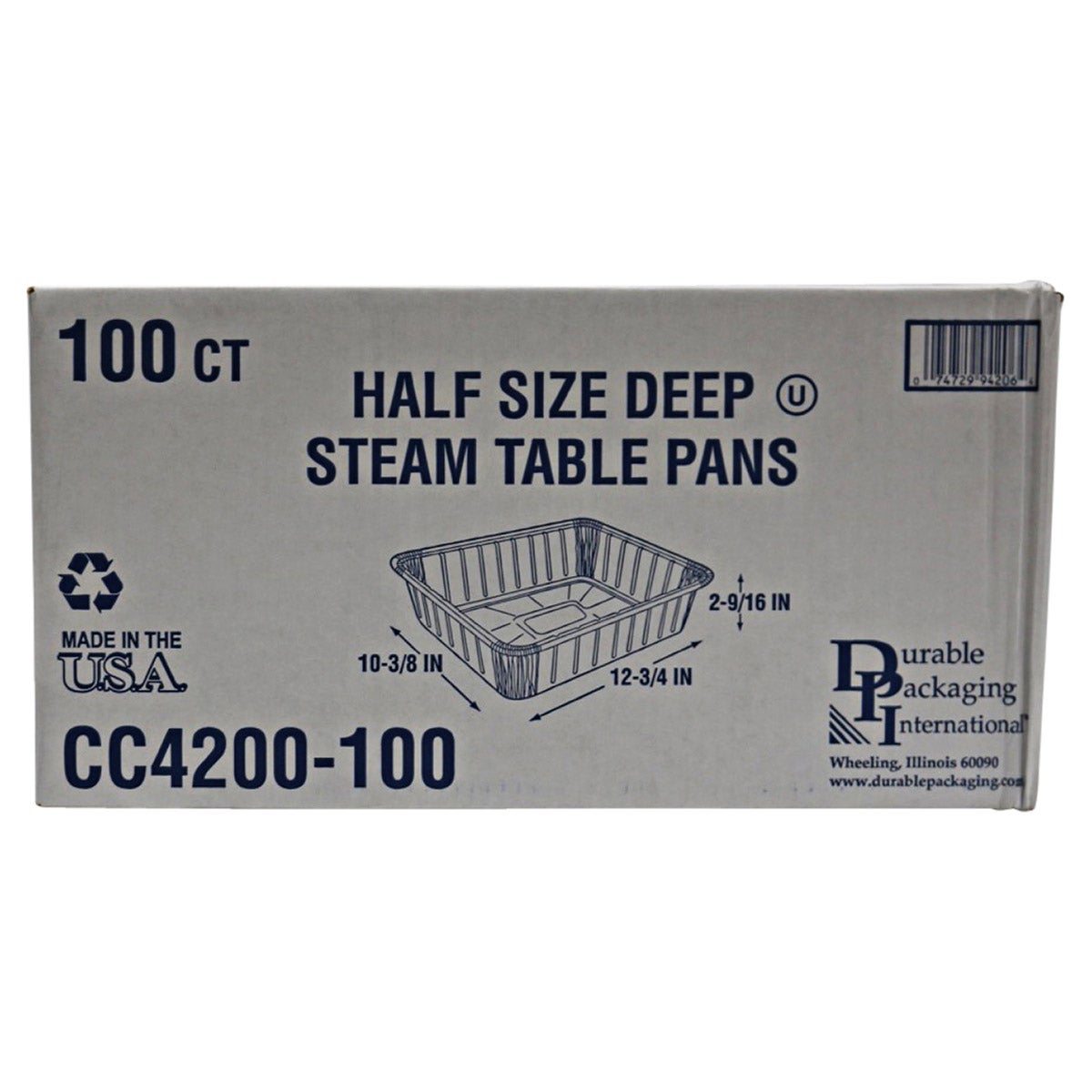 DURABLE PACKAGING 1/2 SZ/DEEP STEAM PAN 100 CT CCFS4200100