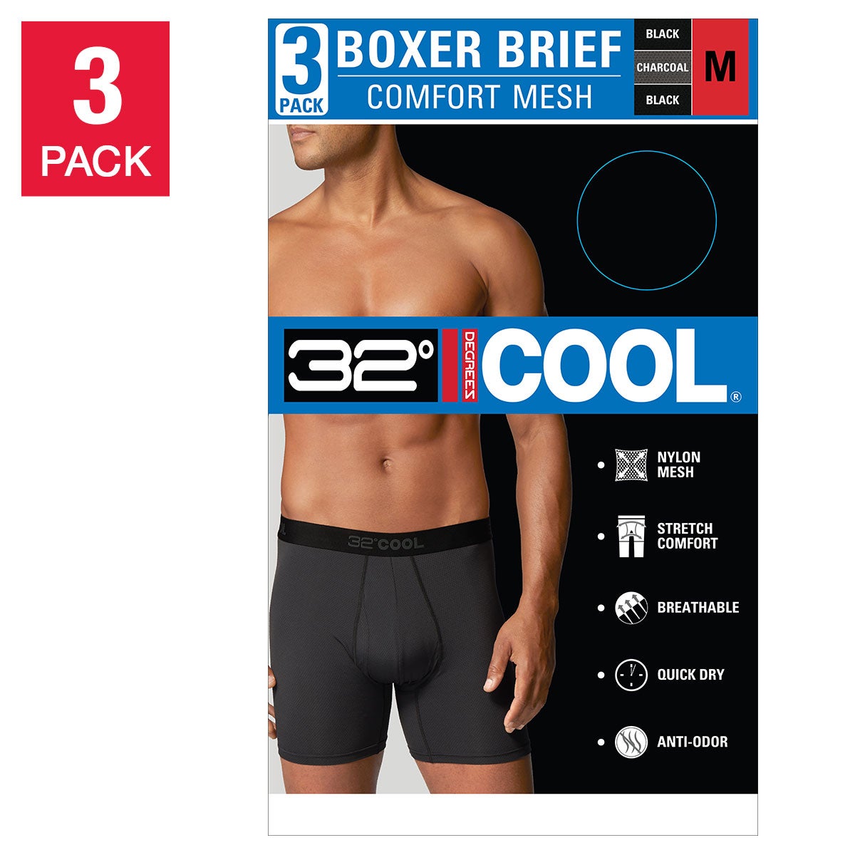 32 DEGREES + MEN'S COOL BOXER BRIEF 3 PK - Image 1