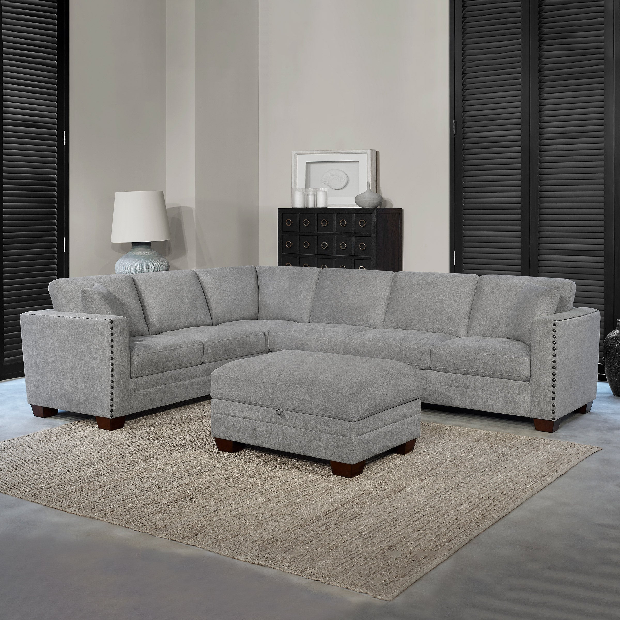 THOMASVILLE FABRIC SECTIONAL WITH STORAGE OTTOMAN - Image 1