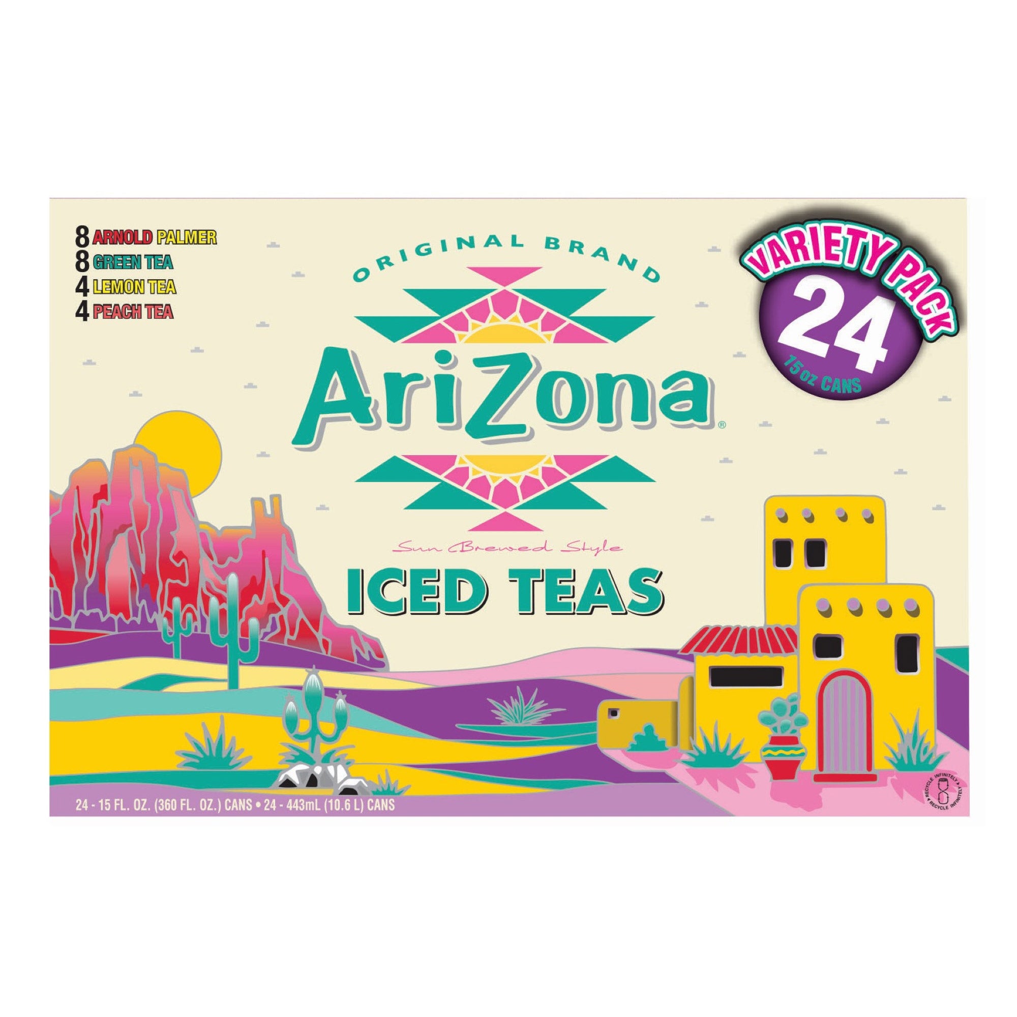 ARIZONA ICED TEA VARIETY PACK 24 PACK 15 OUNCES EACH