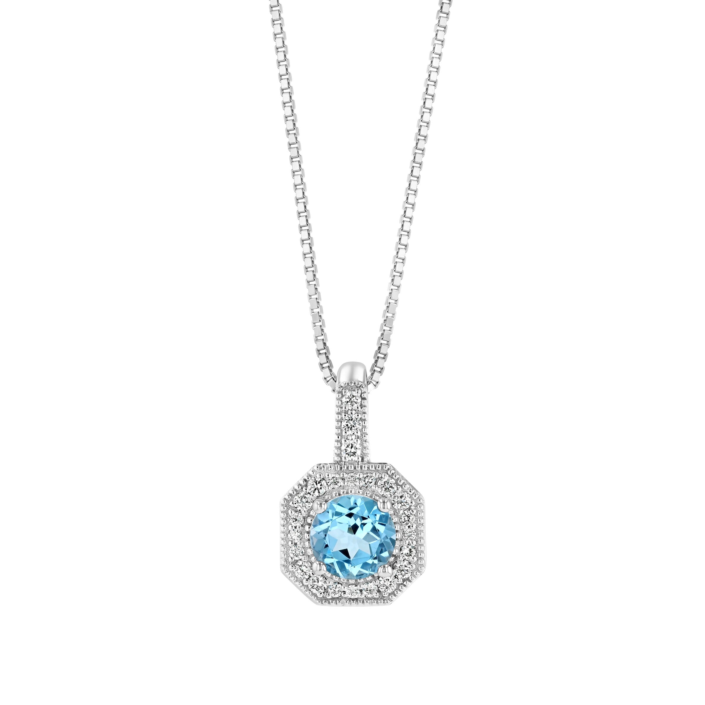 14KT WHITE GOLD VS2 I 0.15CTW DIAMOND & BLUE TOPAZ PENDANT 18¨ - Image 1