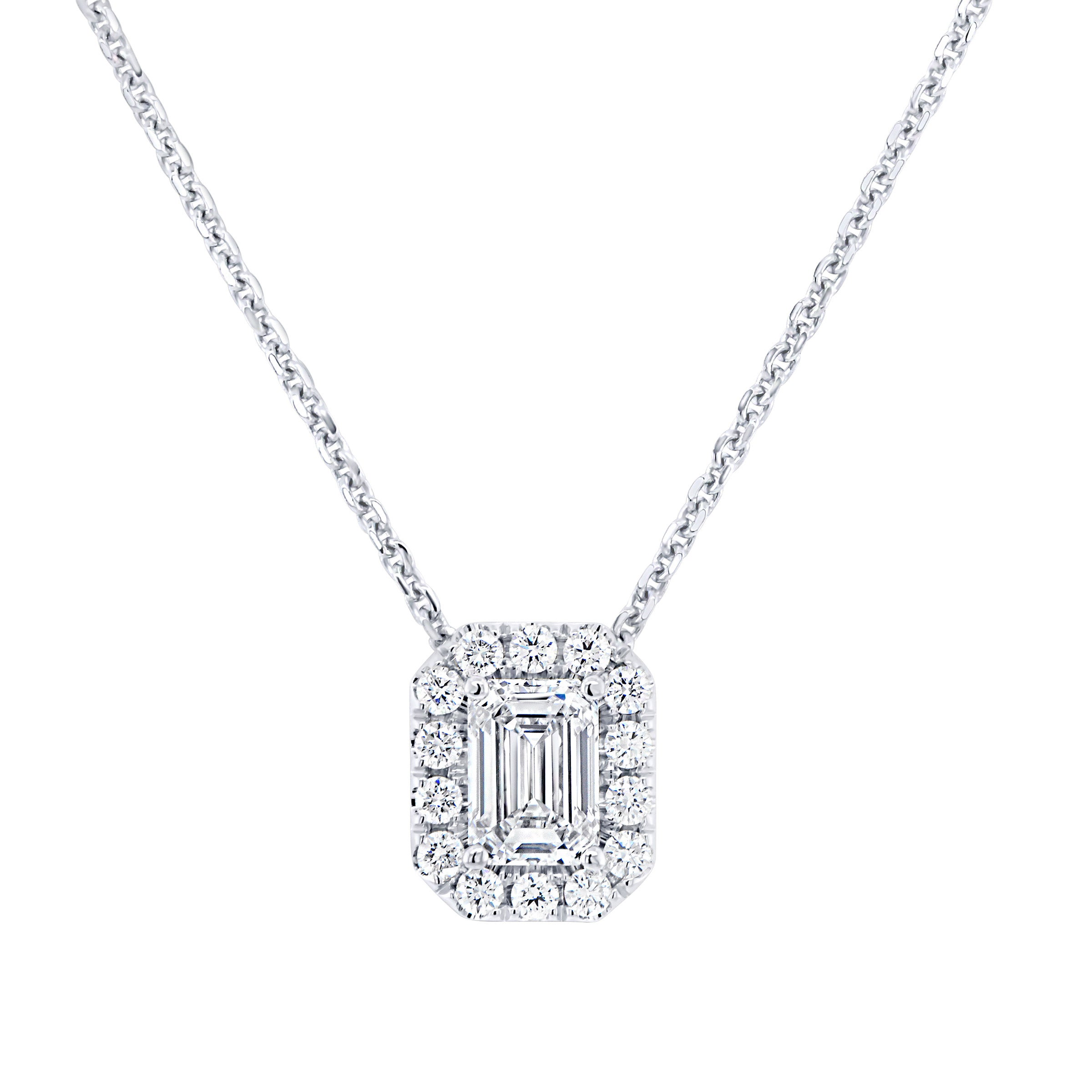1.30CTW EMERALD CUT PLATINUM 18¨ PENDANT 1.01CT CENTER IF ¨D¨ - Image 1