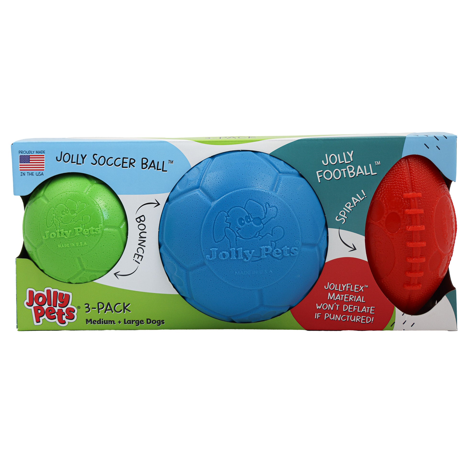 JOLLY PETS SPORTS PACK SOCCER BALL / FOOTBALL 3 PACK