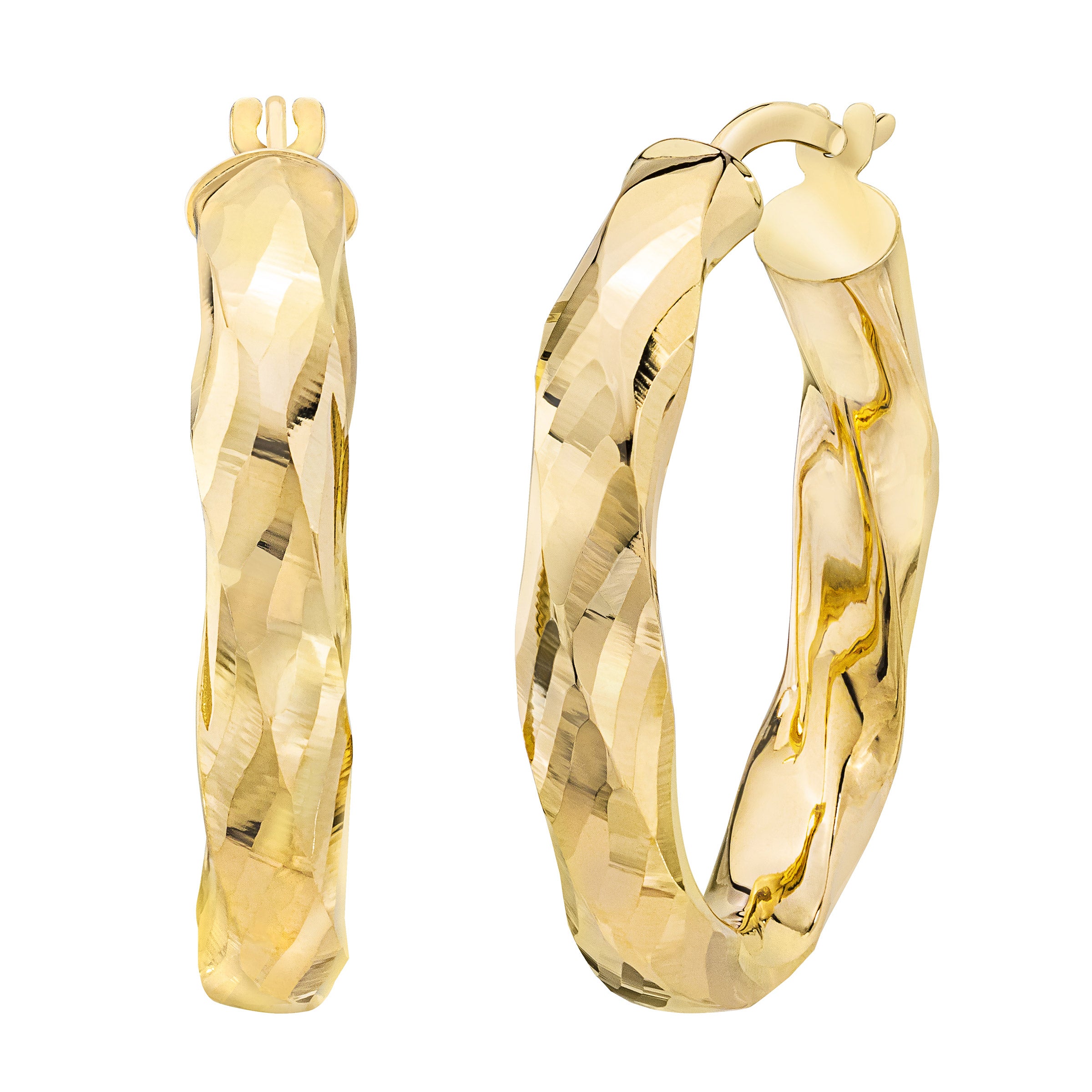 14KT YELLOW GOLD DIAMOND CUT HOOP EARRINGS - Image 1
