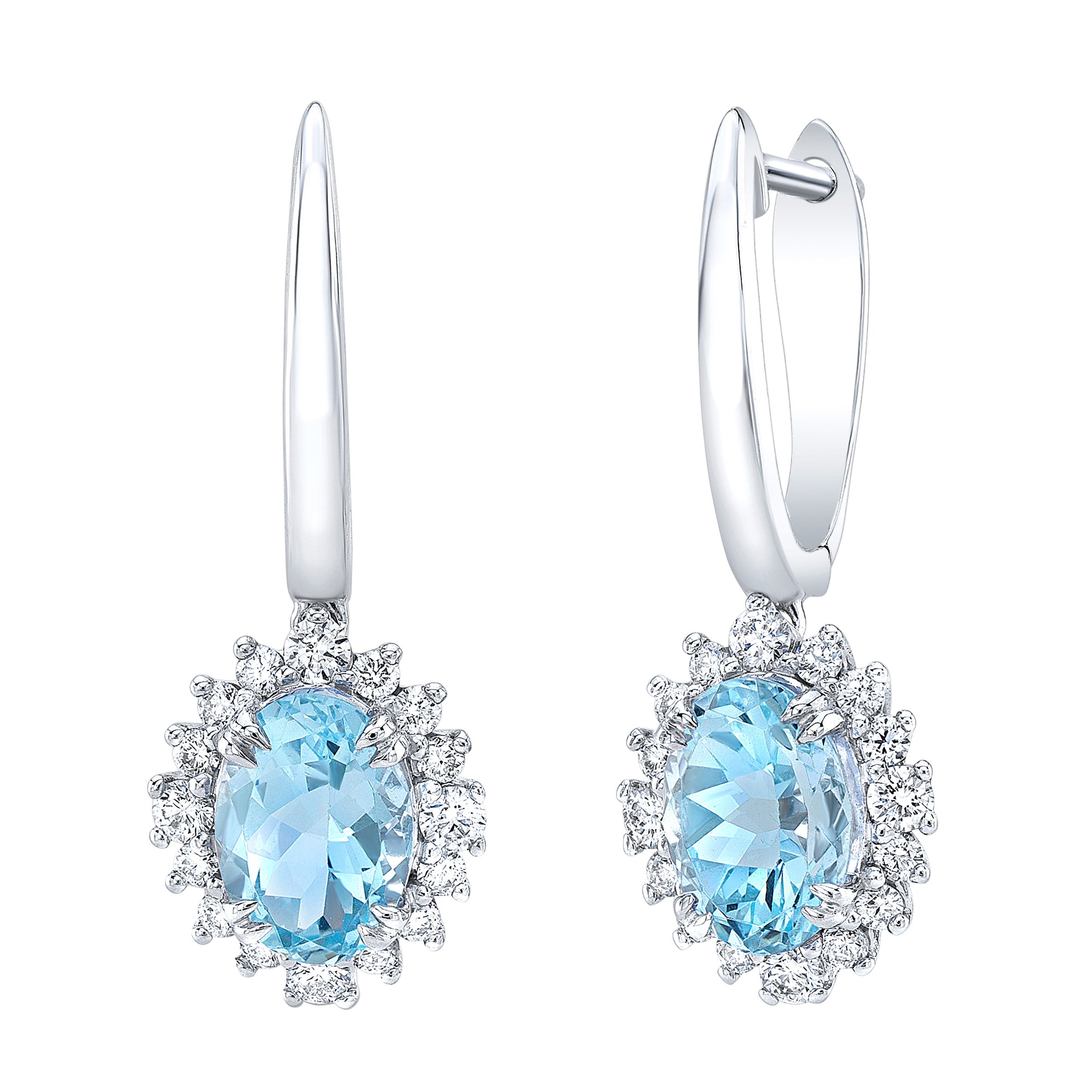14KT WHITE GOLD .30CTW VS2 I DIAMOND & 7X5MM AQUAMARINE EARRINGS - Image 1