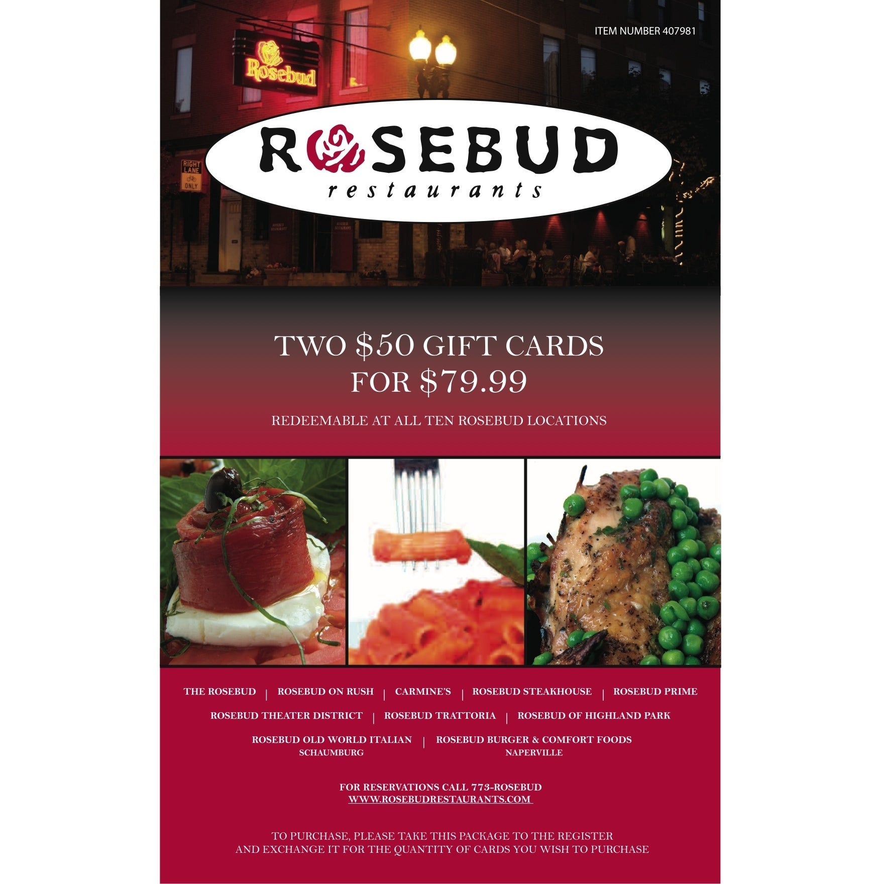 ROSEBUD RESTAURANTS 2/$50 GIFT CARDS ITEM IS NON-REFUNDABLE - Image 1