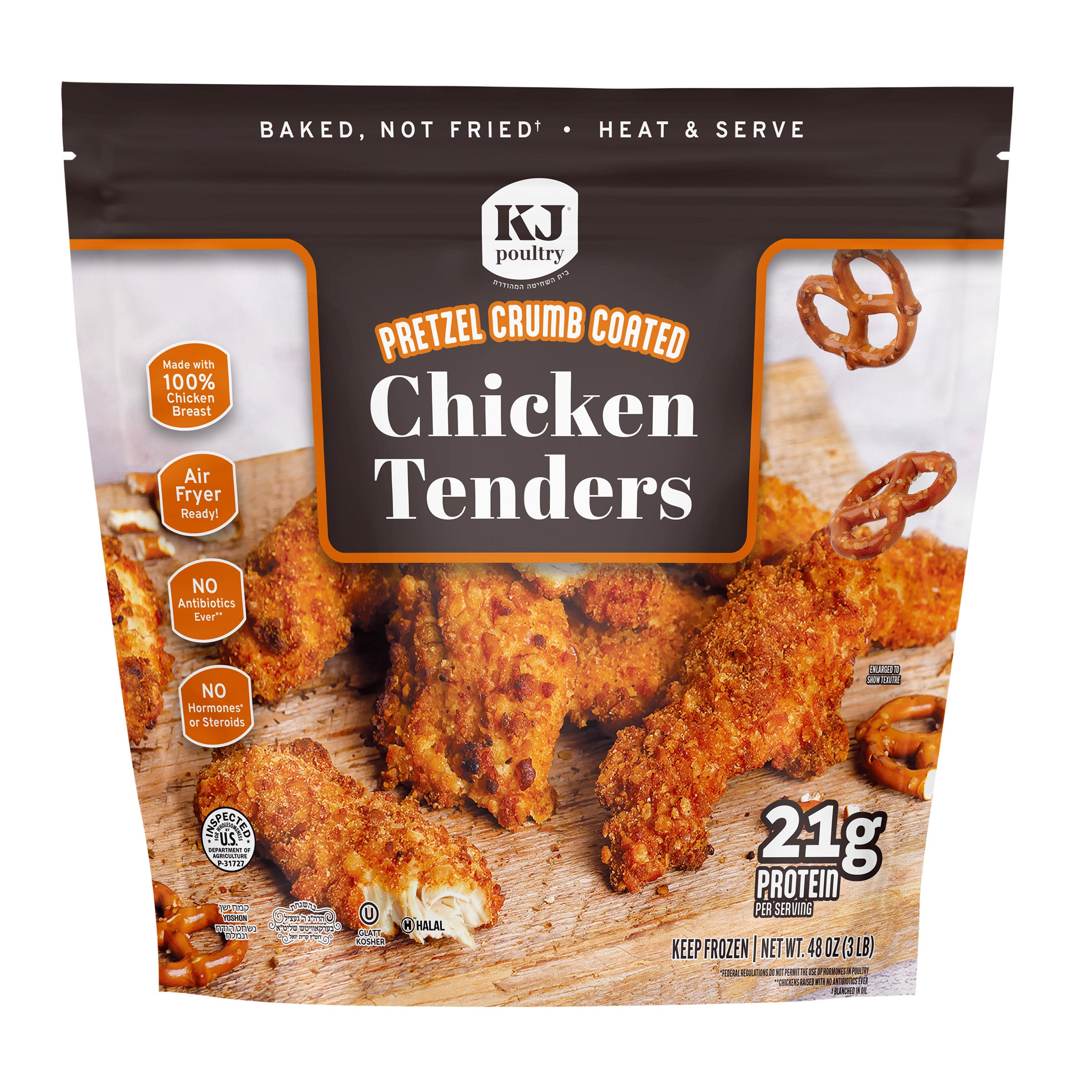 KJ POULTRY PRETZEL COATED TENDERS 48 OZ 3 LBS