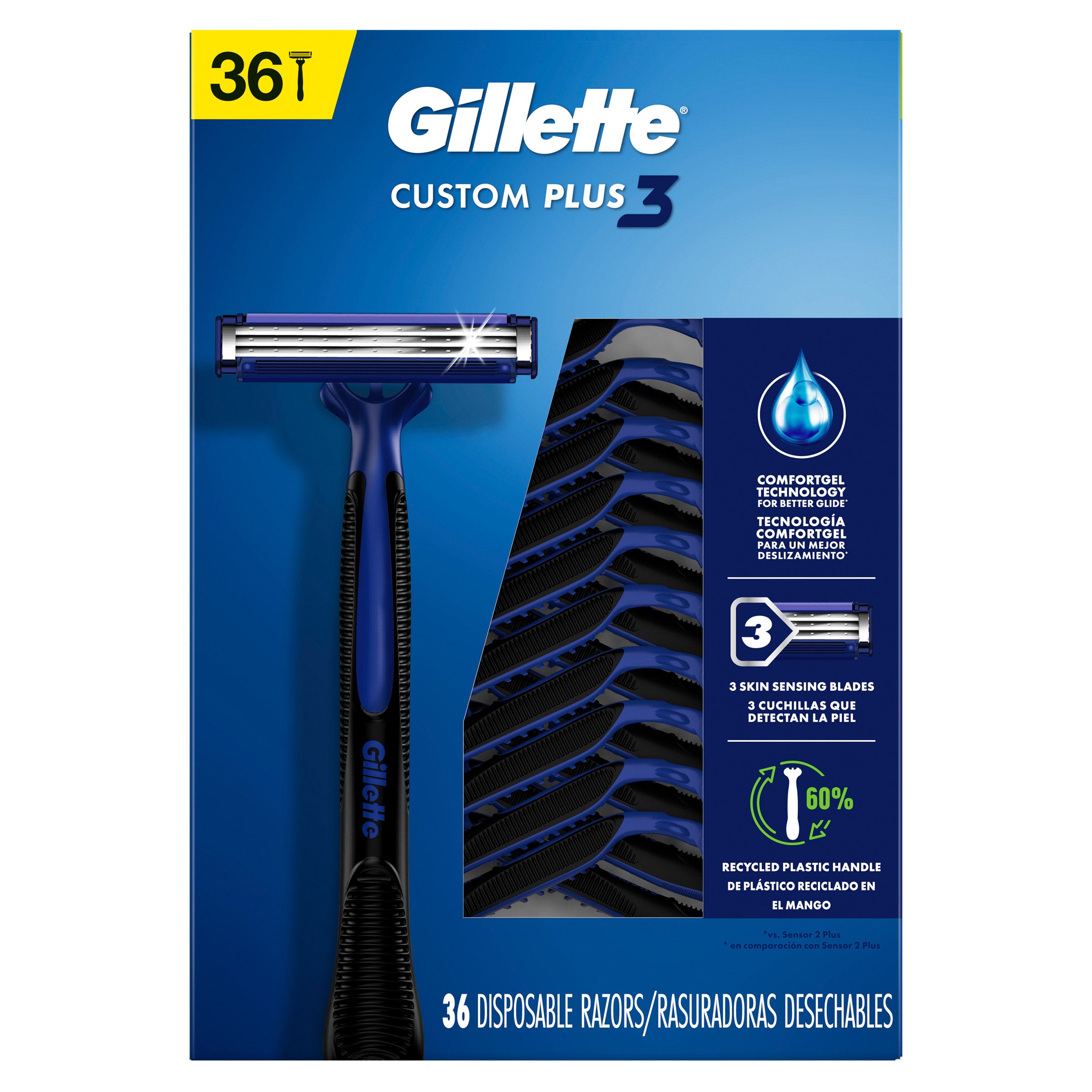 GILLETTE CUSTOM PLUS3 DISPOSABLE RAZORS 36CT - Image 1