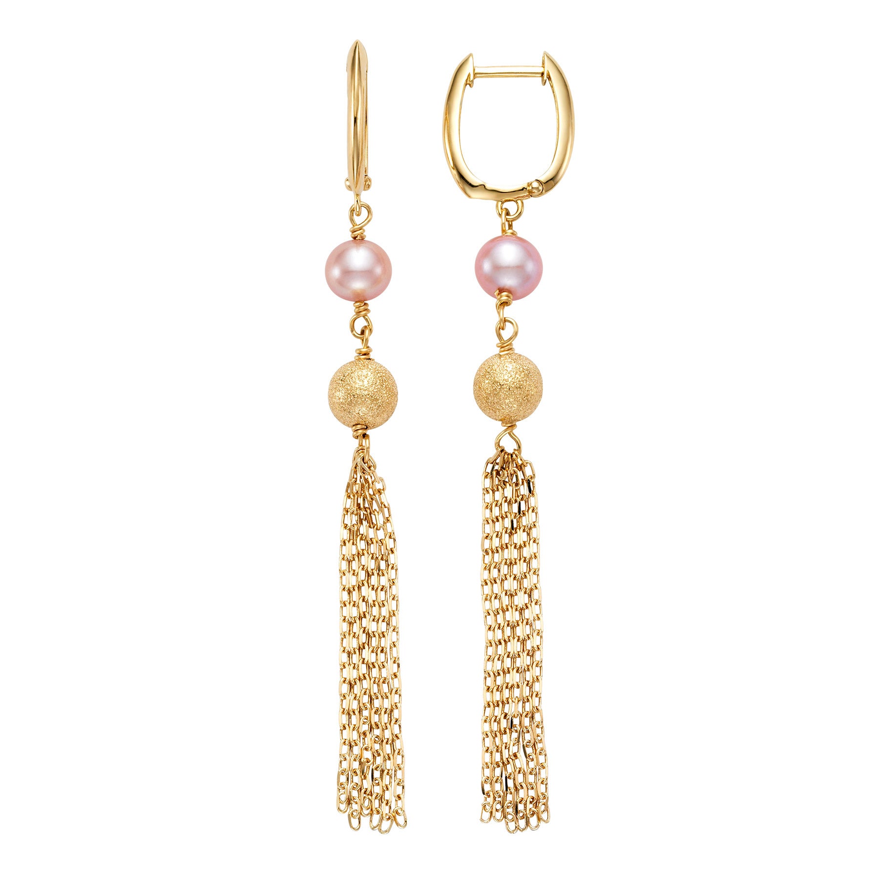 14KT YELLOW GOLD 5.5-6MM FRESHWATER PINK PEARL EARRINGS - Image 1