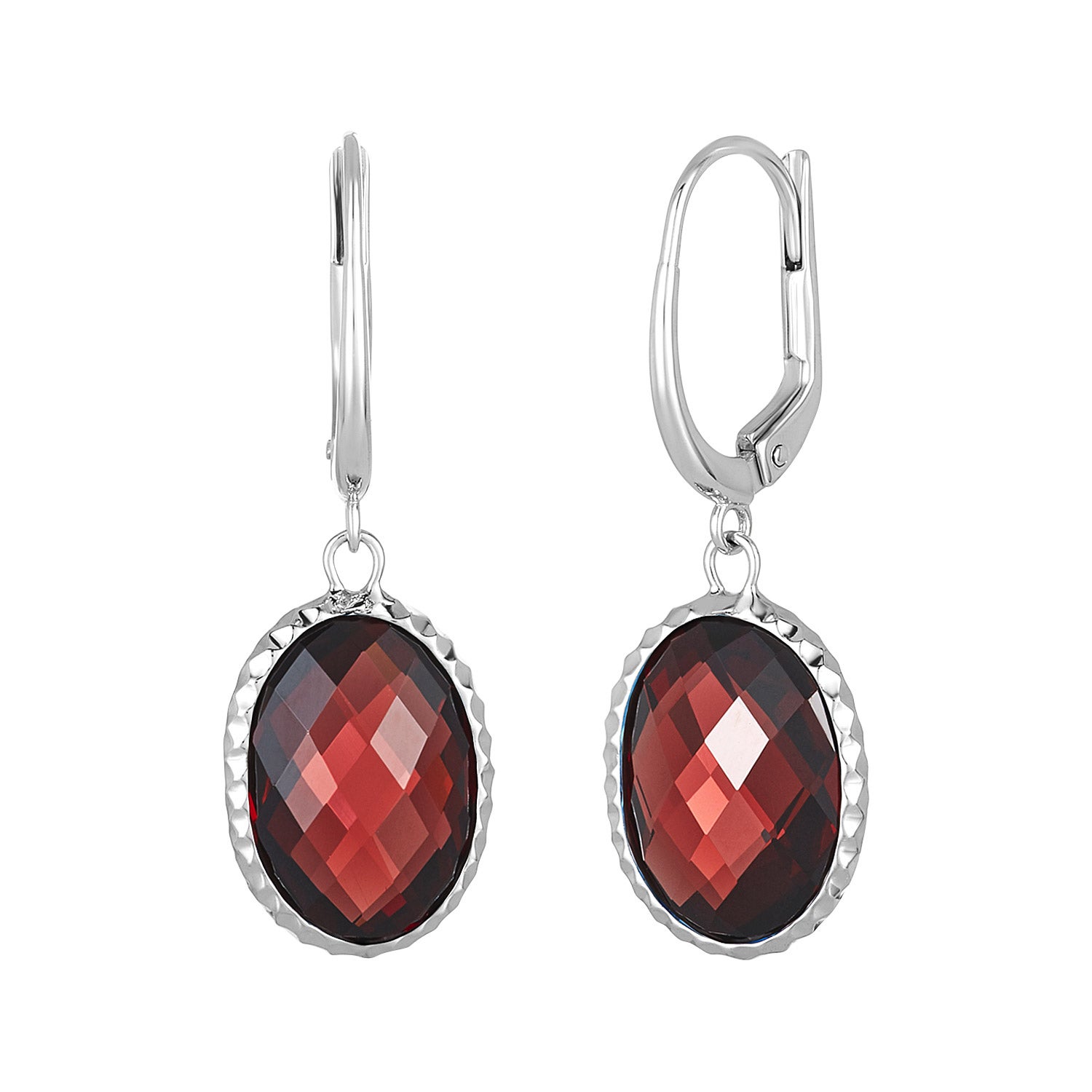 14KT WHITE GOLD 14X10MM GARNET OVAL EARRINGS