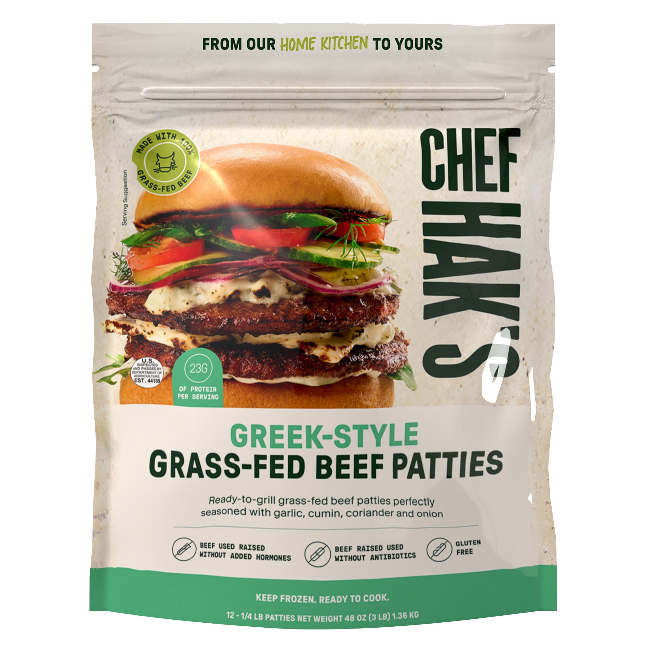 CHEF HAK'S GRASS FED BEEF PATTIES 3 POUND BAG