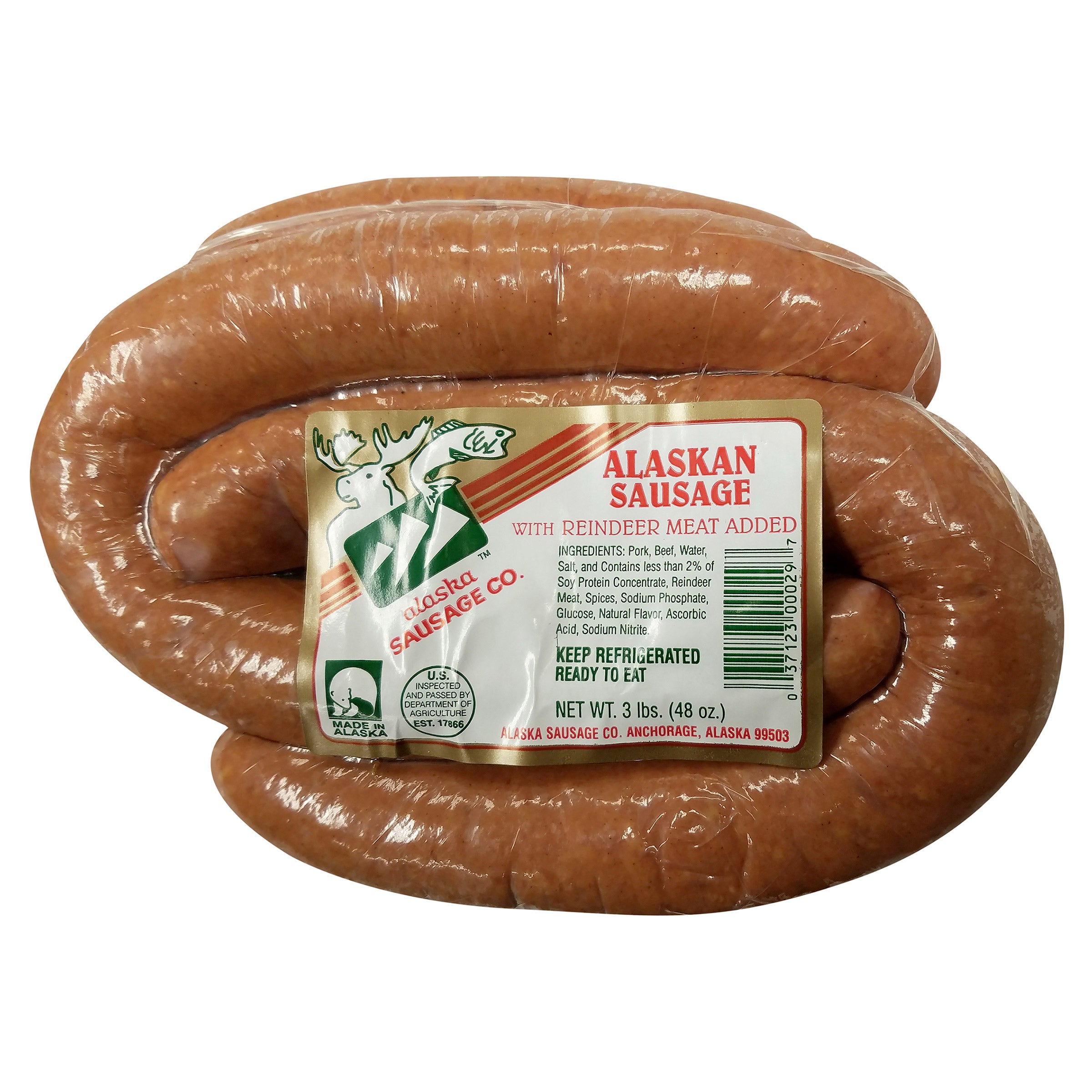 ALASKA SAUSAGE CO. MILD ALASKA SAUSAGE W/ REINDEER 3 LBS