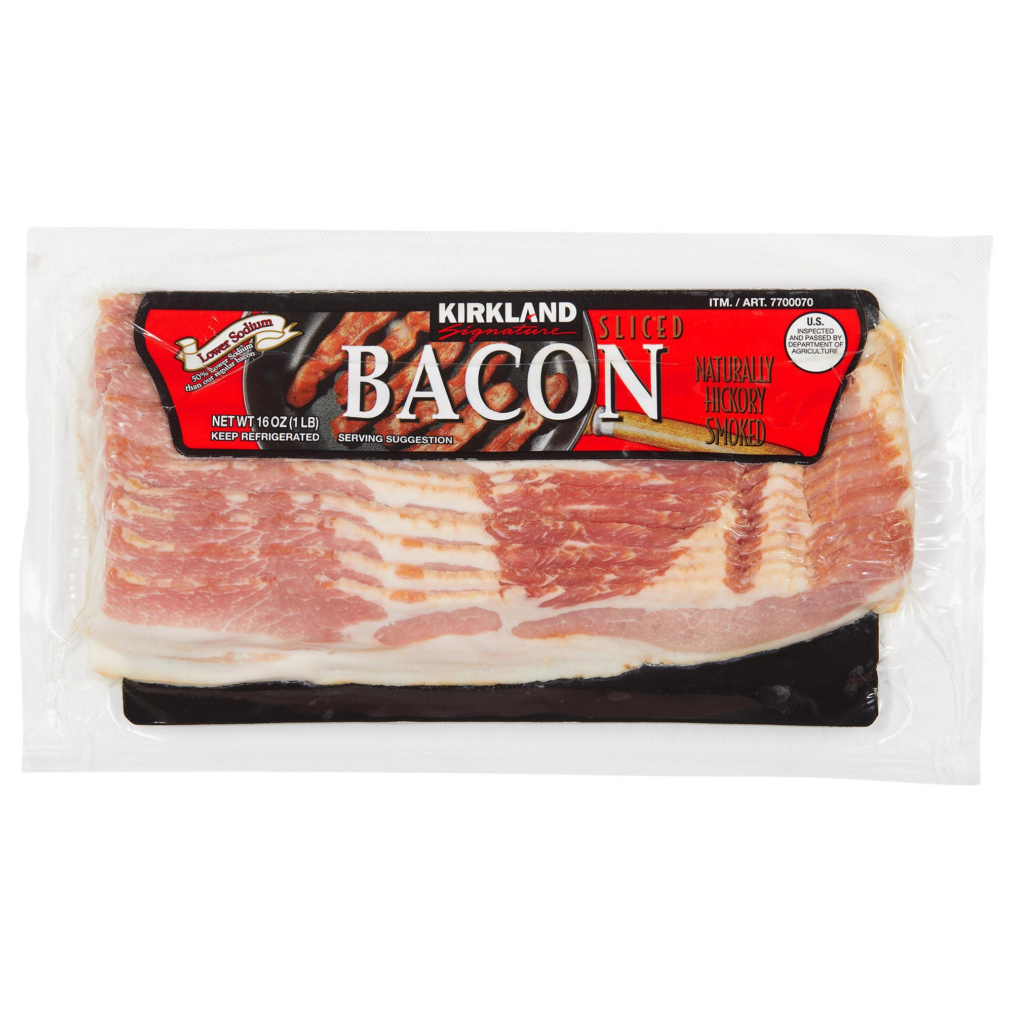 KIRKLAND SIGNATURE LOWER SODIUM BACON 4 PK 1 POUND EACH