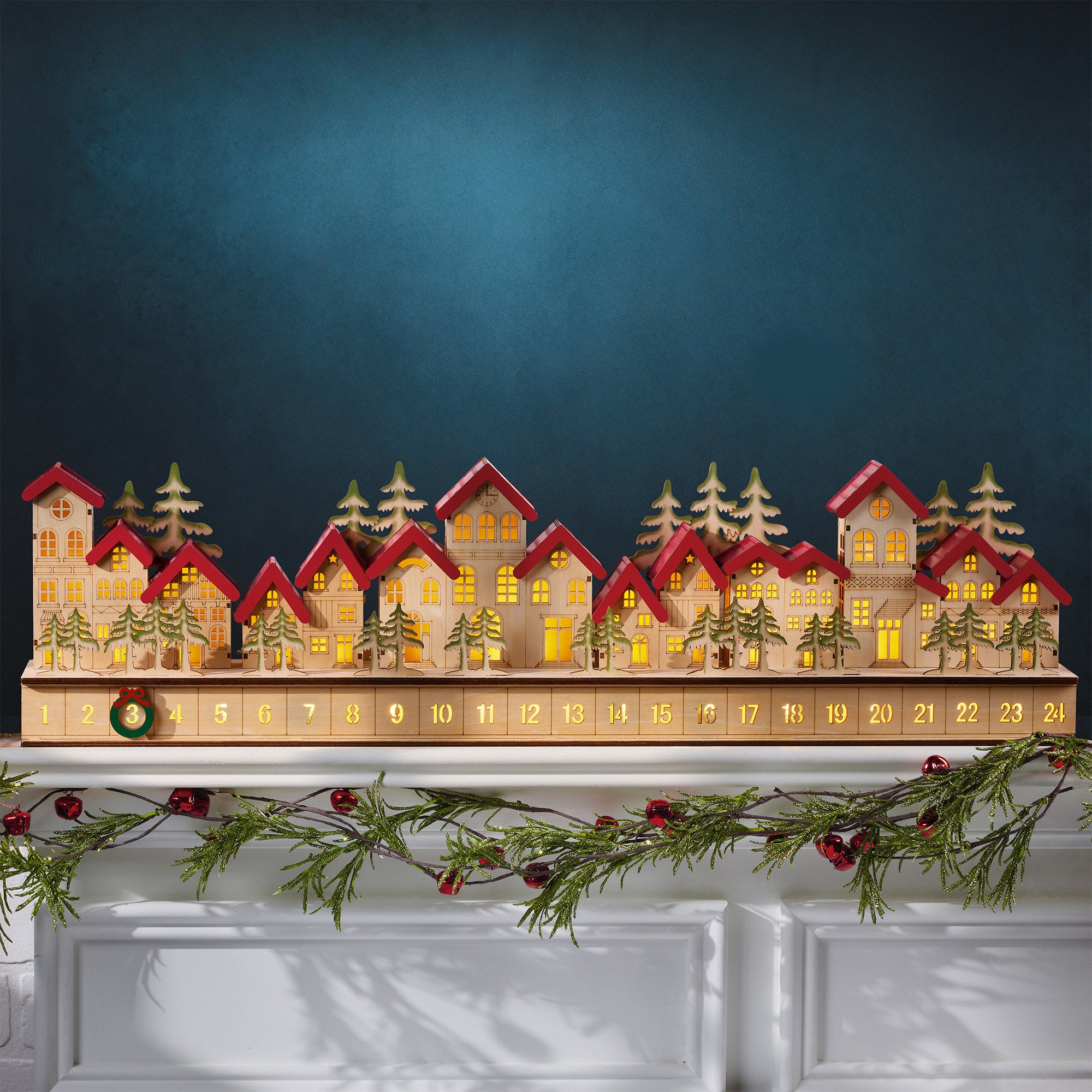 HOLIDAY WOODEN VILLAGE LED ADVENT CALENDAR