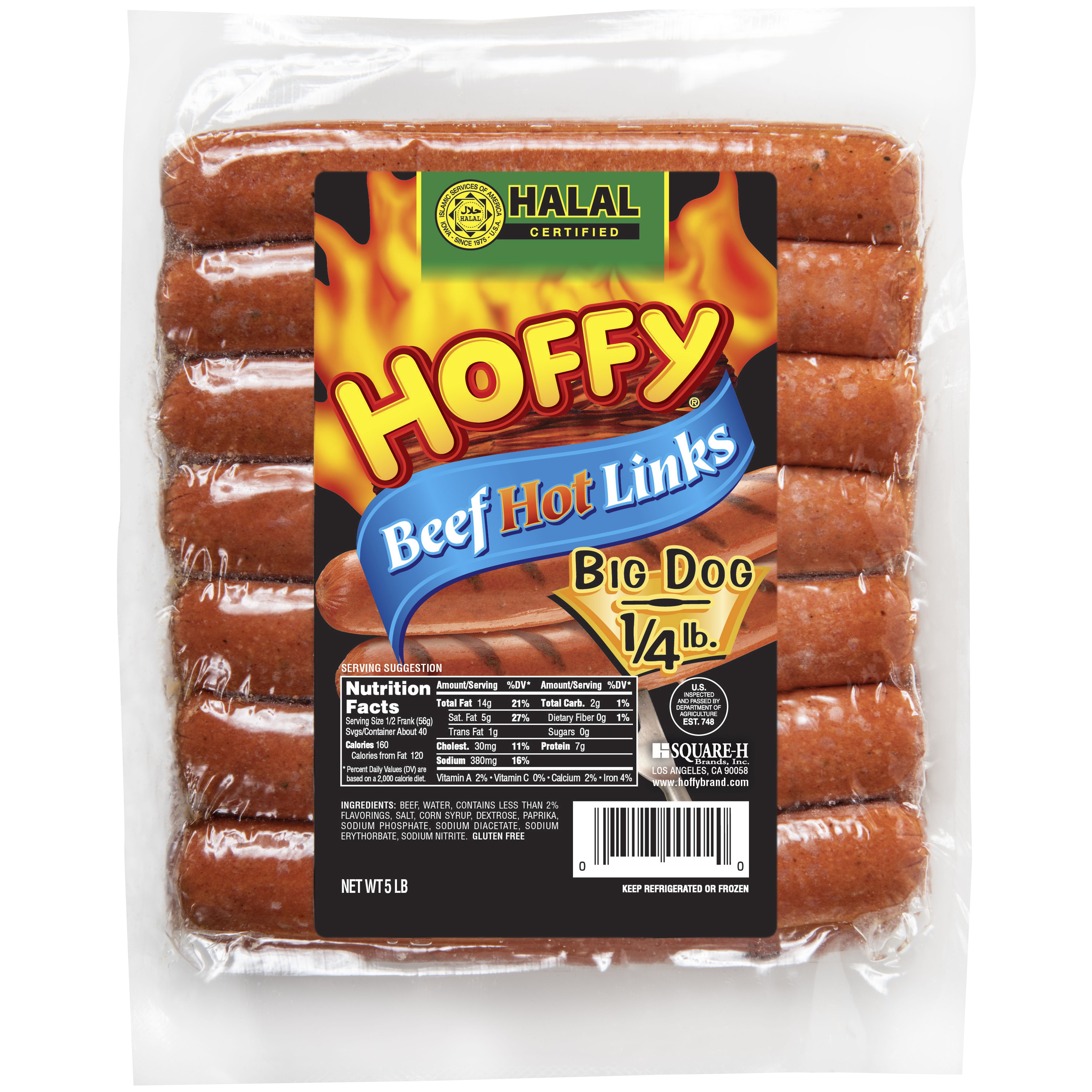 HOFFY HALAL PREMIUM BEEF HOT LINKS 5 LBS