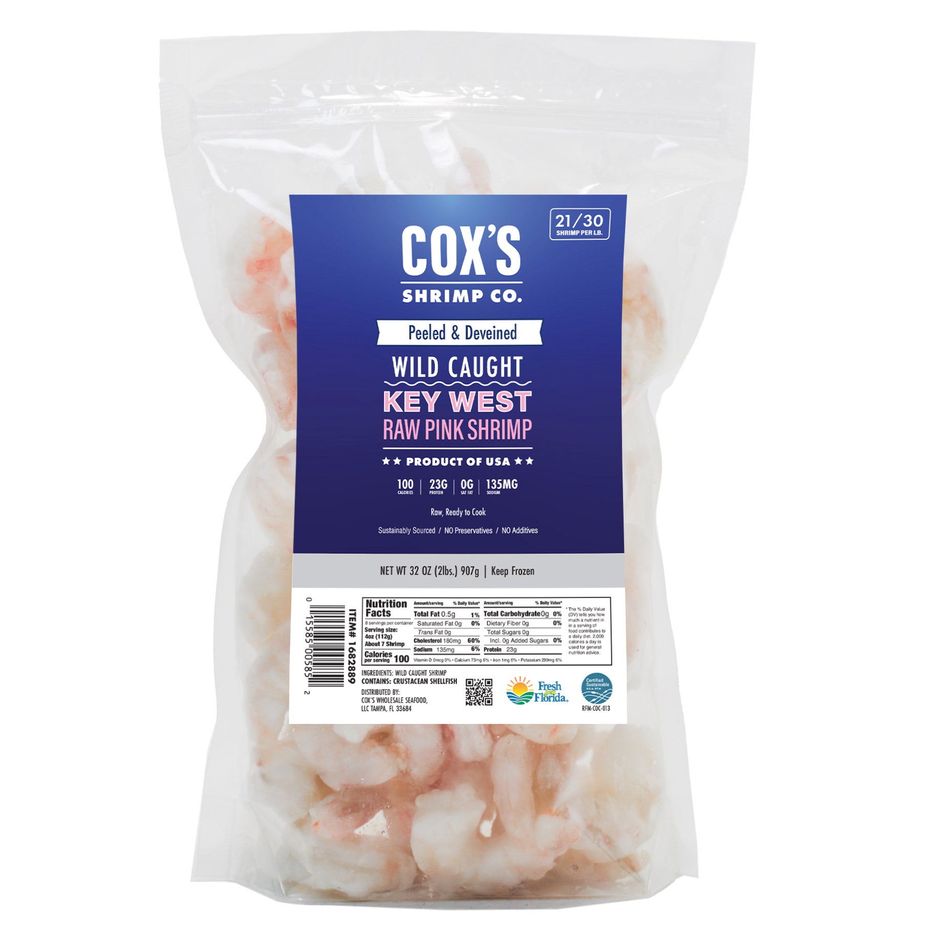 COX'S SEAFOOD KEY WEST PINK SHRIMP 21/30 CT PER LB / 2 LB - Image 1