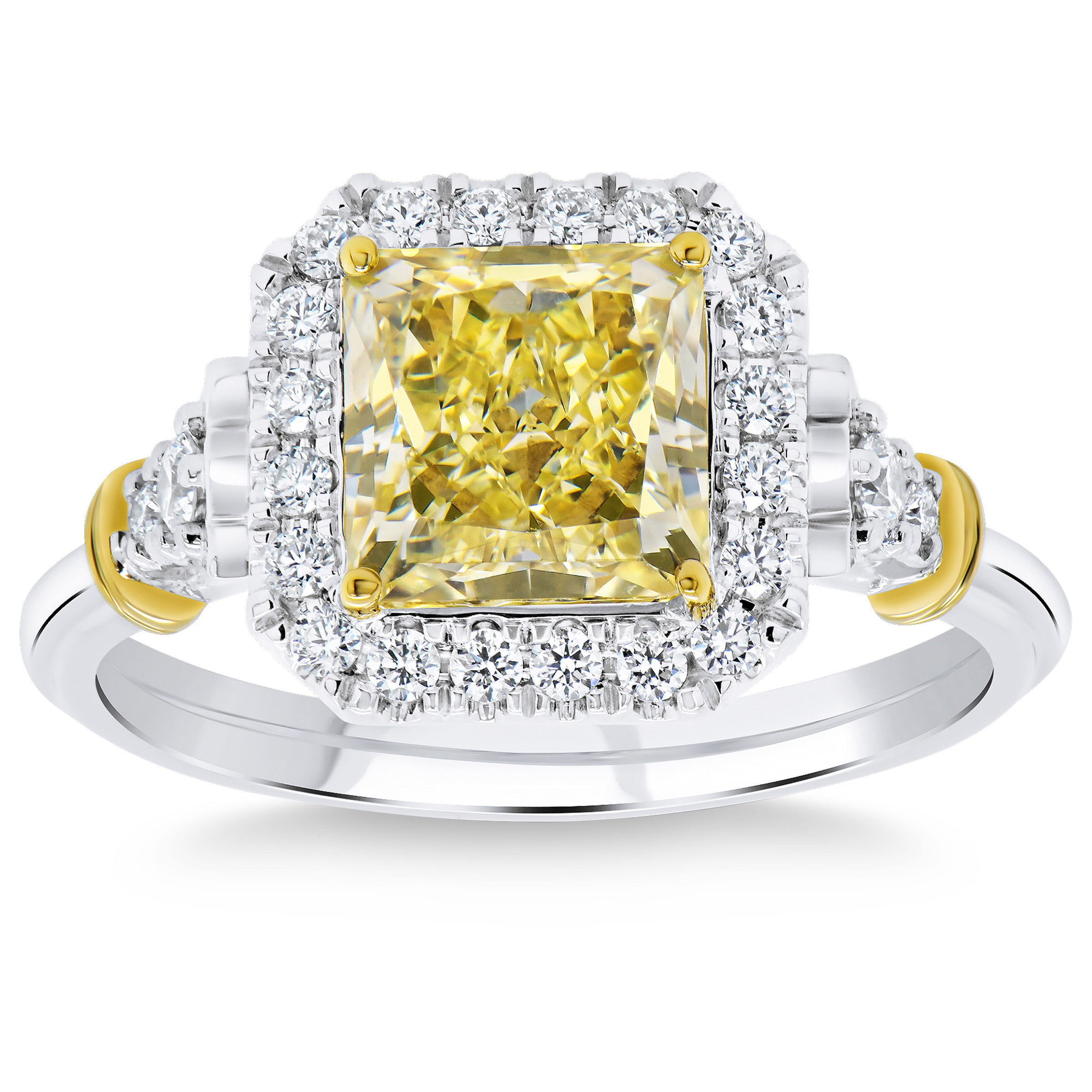 2.19CT RADIANT CUT FANCY YELLOW 2.62CTW DIAMOND PLATINUM RING - Image 1