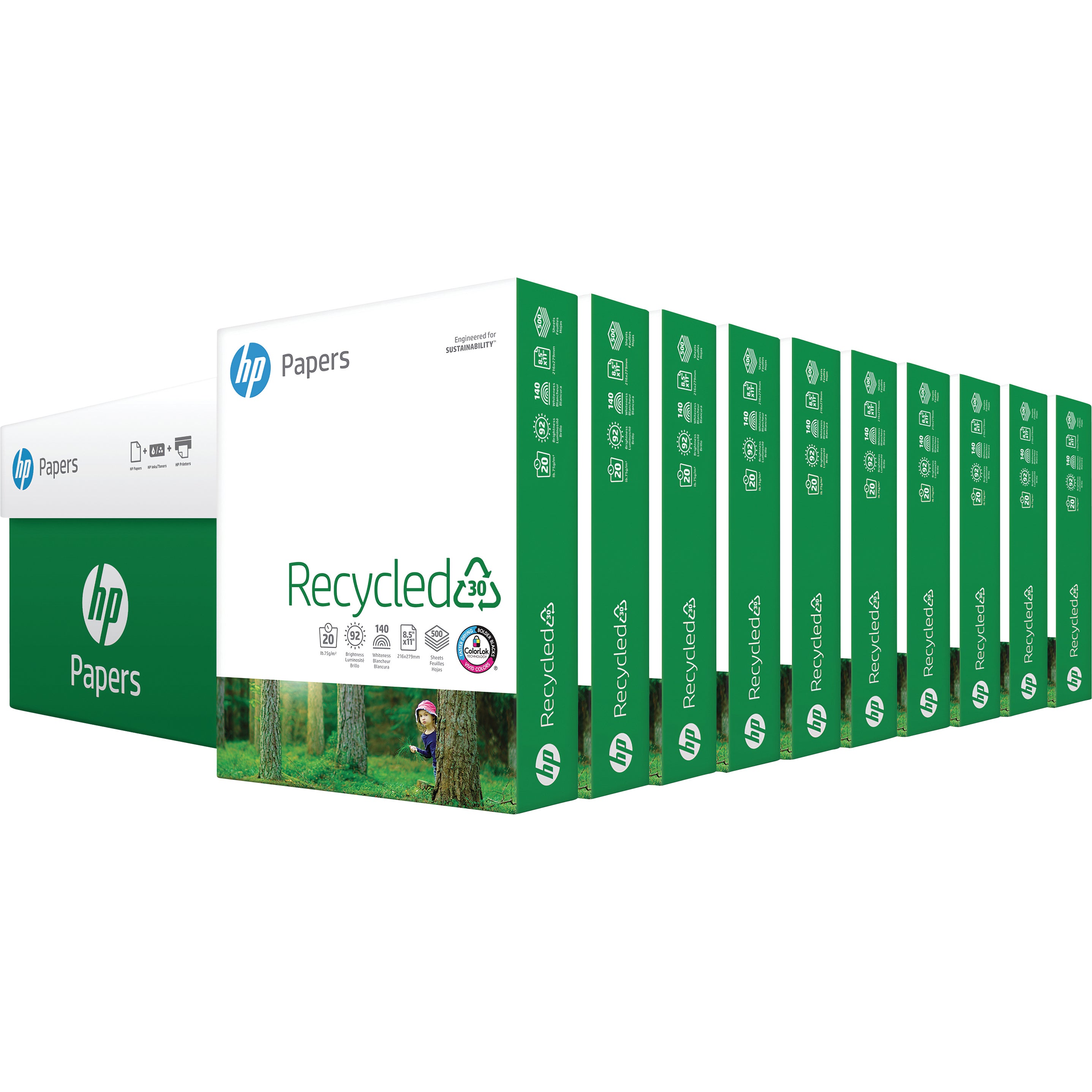 HP 20LB 92 BRIGHT RECYCLED30 COPY PAPER HEW112100 5000 SHEET - Image 1