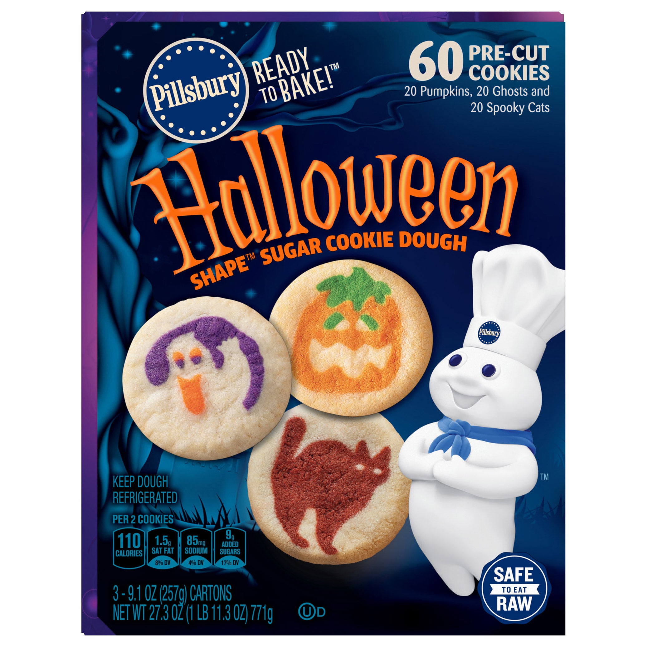 PILLSBURY HALLOWEEN SHAPE SUGAR COOKIE DOUGH 60 CT
