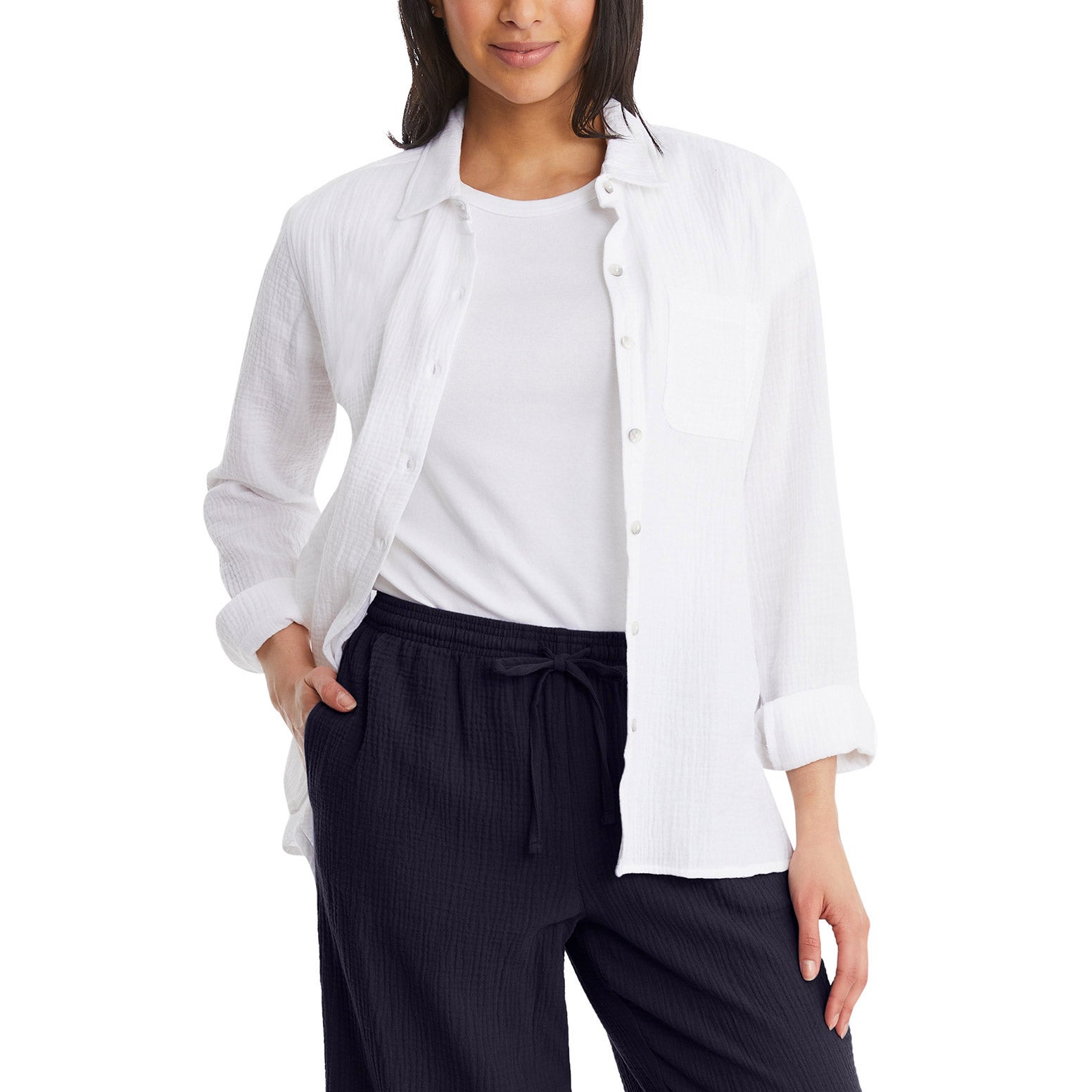 JESSICA SIMPSON WOMEN'S COTTON GAUZE BUTTON FRONT SHIRT - Image 1