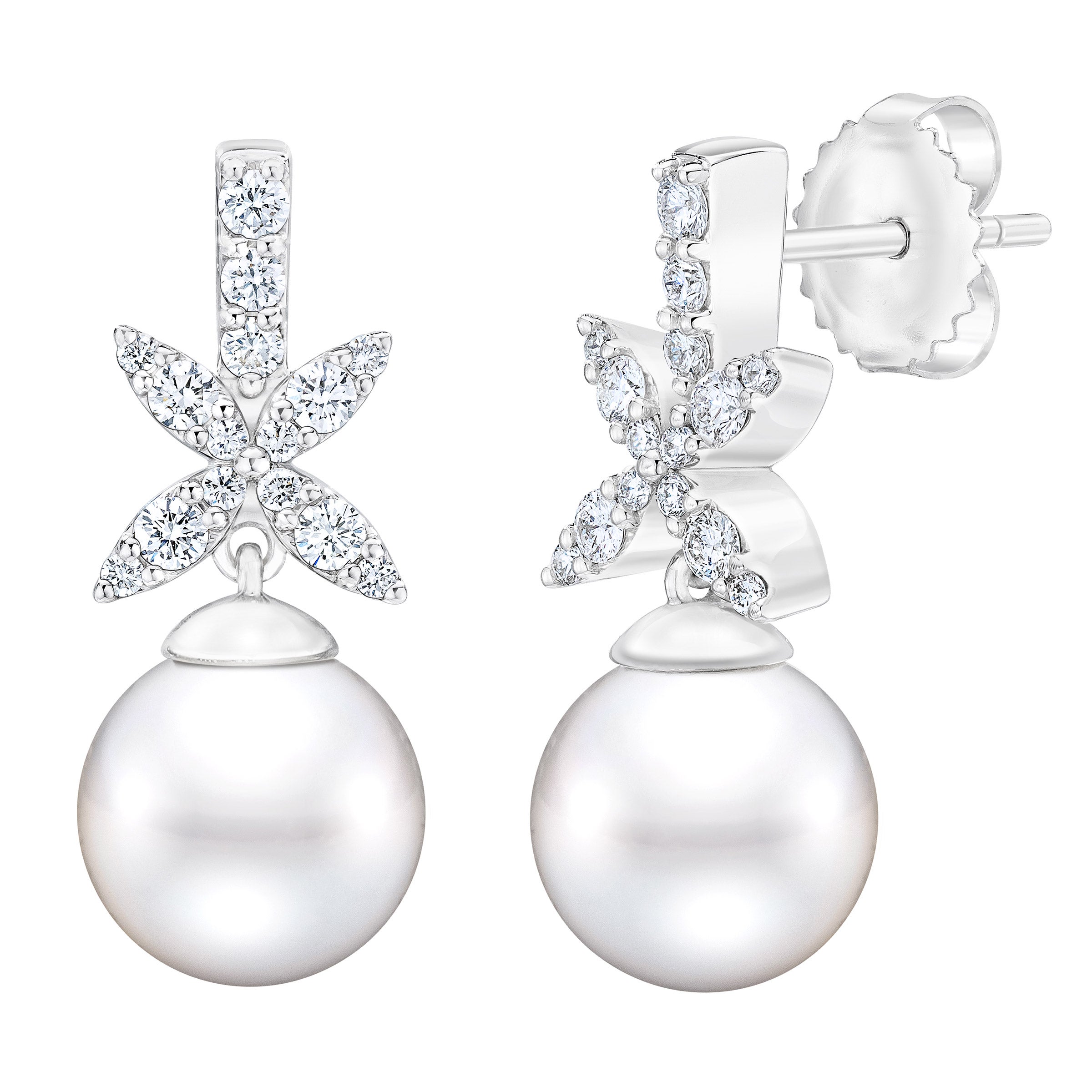 14KT GOLD .45CTW FRESHWATER CULTURED PEARL 9-10MM EARRINGS - Image 1