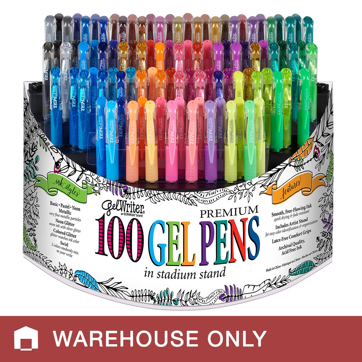 GELWRITER PREMIUM GEL PENS WITH STADIUM STAND 100CT