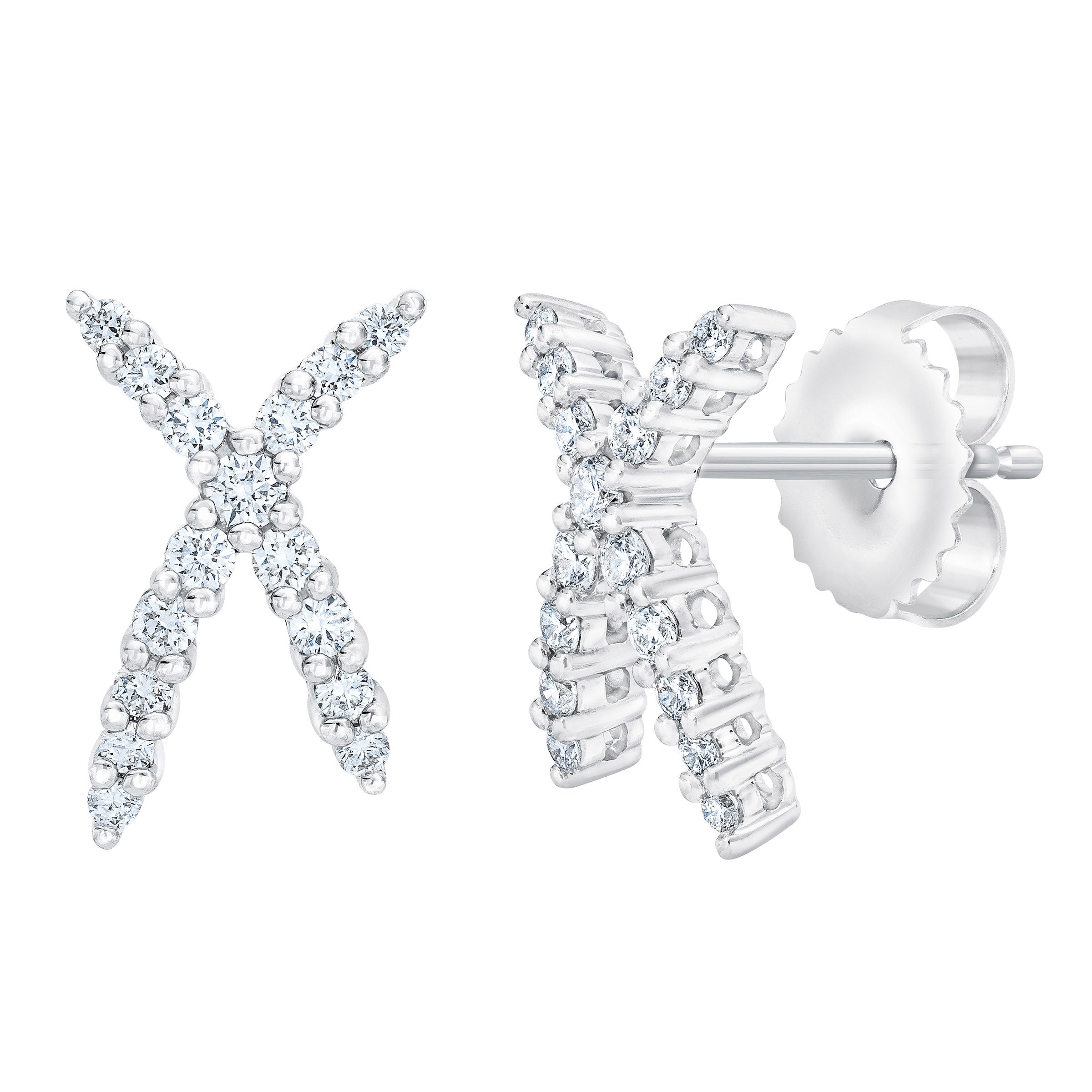 14KT WHITE GOLD VS2 I .34CTW ROUND DIAMOND X SHAPE EARRINGS