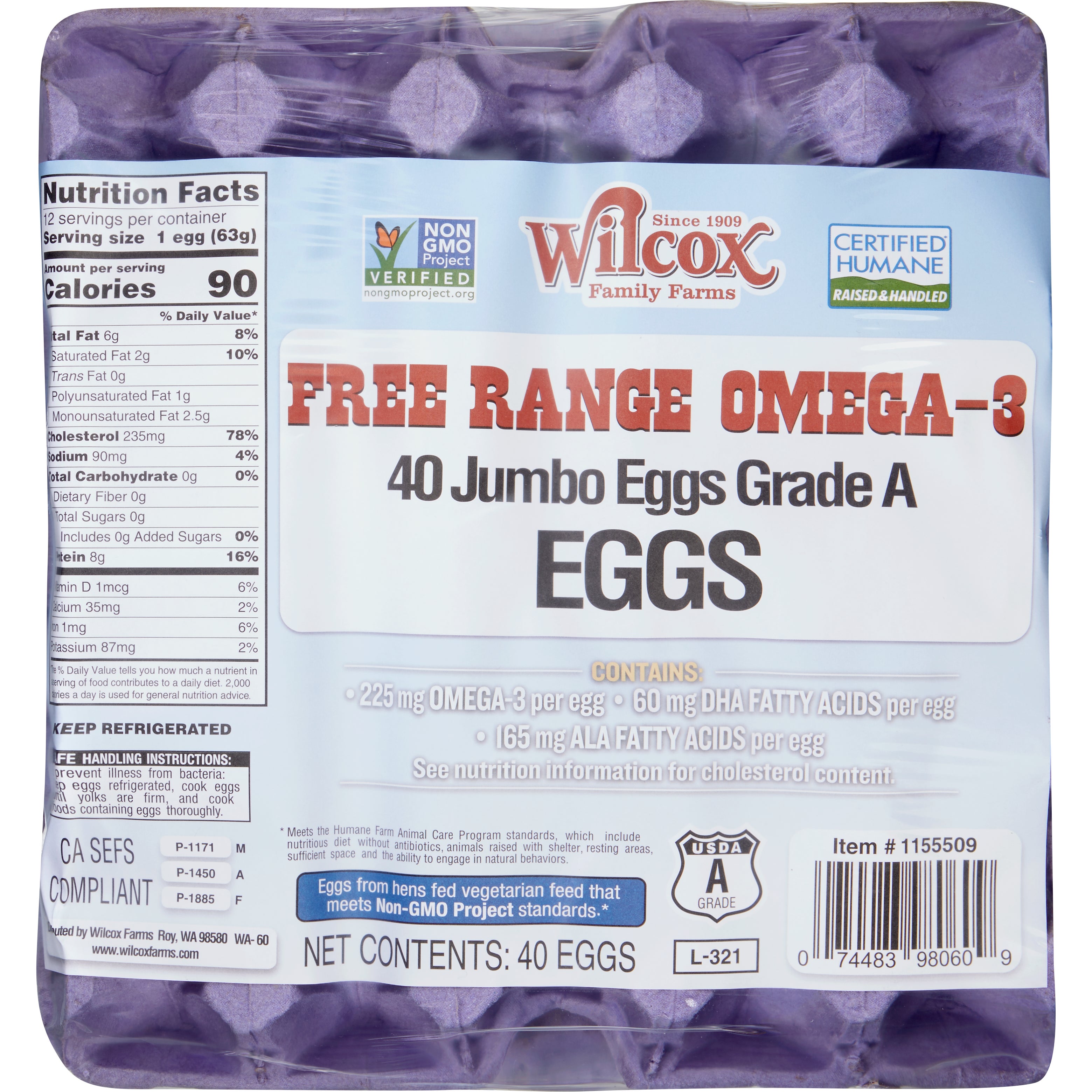 GRADE A FREE RANGE OMEGA-3 JUMBO EGGS 40 CT (3.33 DOZEN) - Image 1
