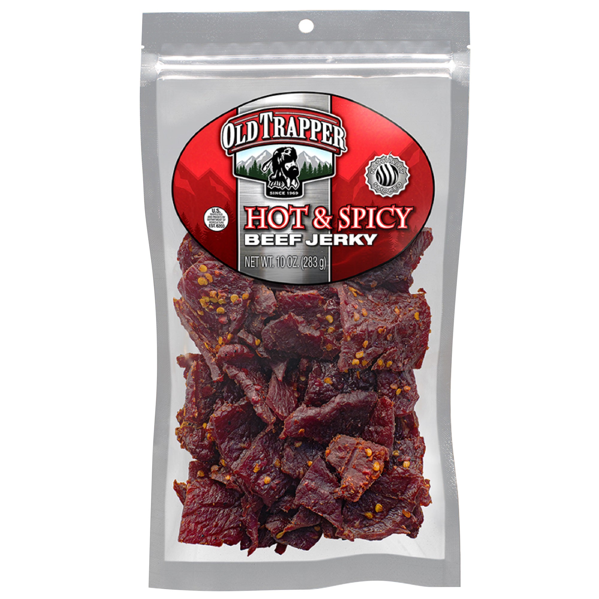 OLD TRAPPER HOT & SPICY BEEF JERKY 10 OZ - Image 1