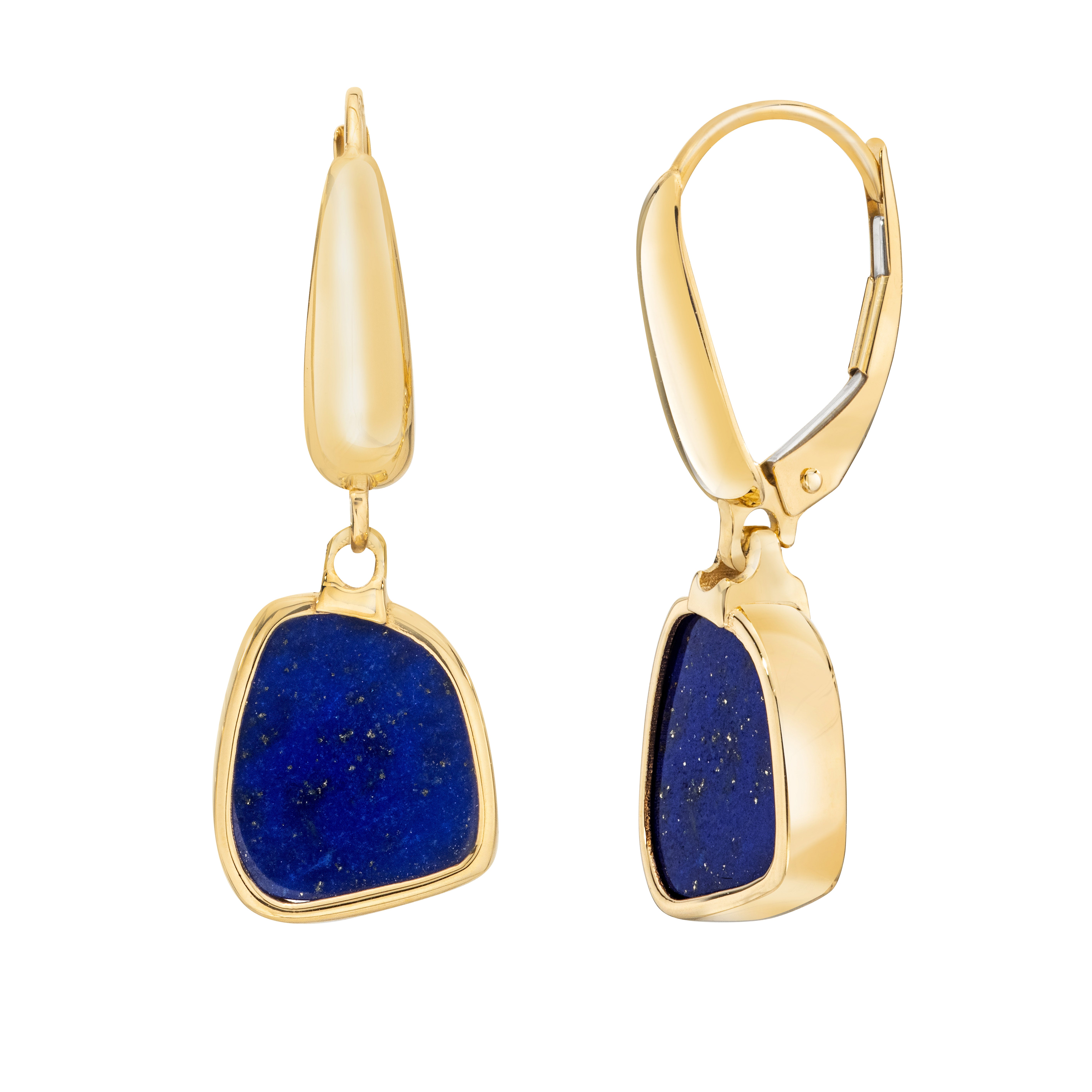14KT YELLOW GOLD LAPIS DROP EARRINGS - Image 1