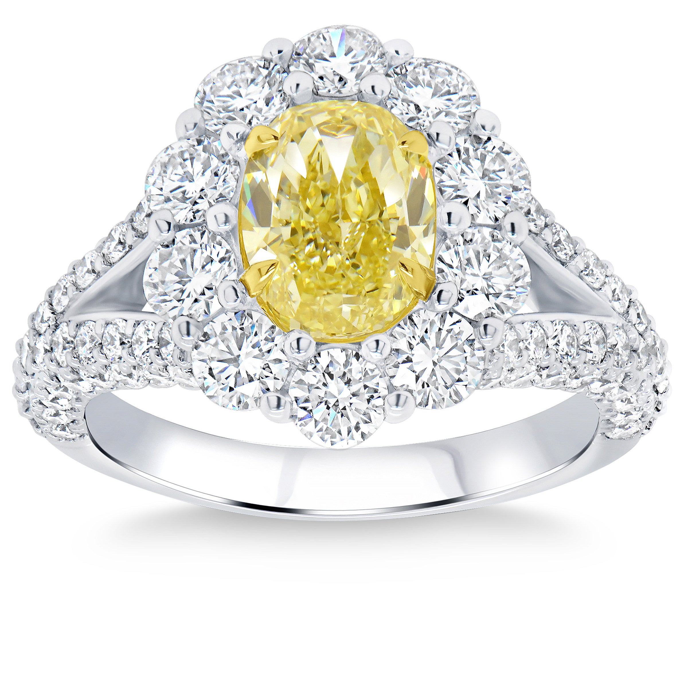 1.57CT OVAL CUT FANCY YELLOW 3.77CTW DIAMOND PLATINUM RING - Image 1