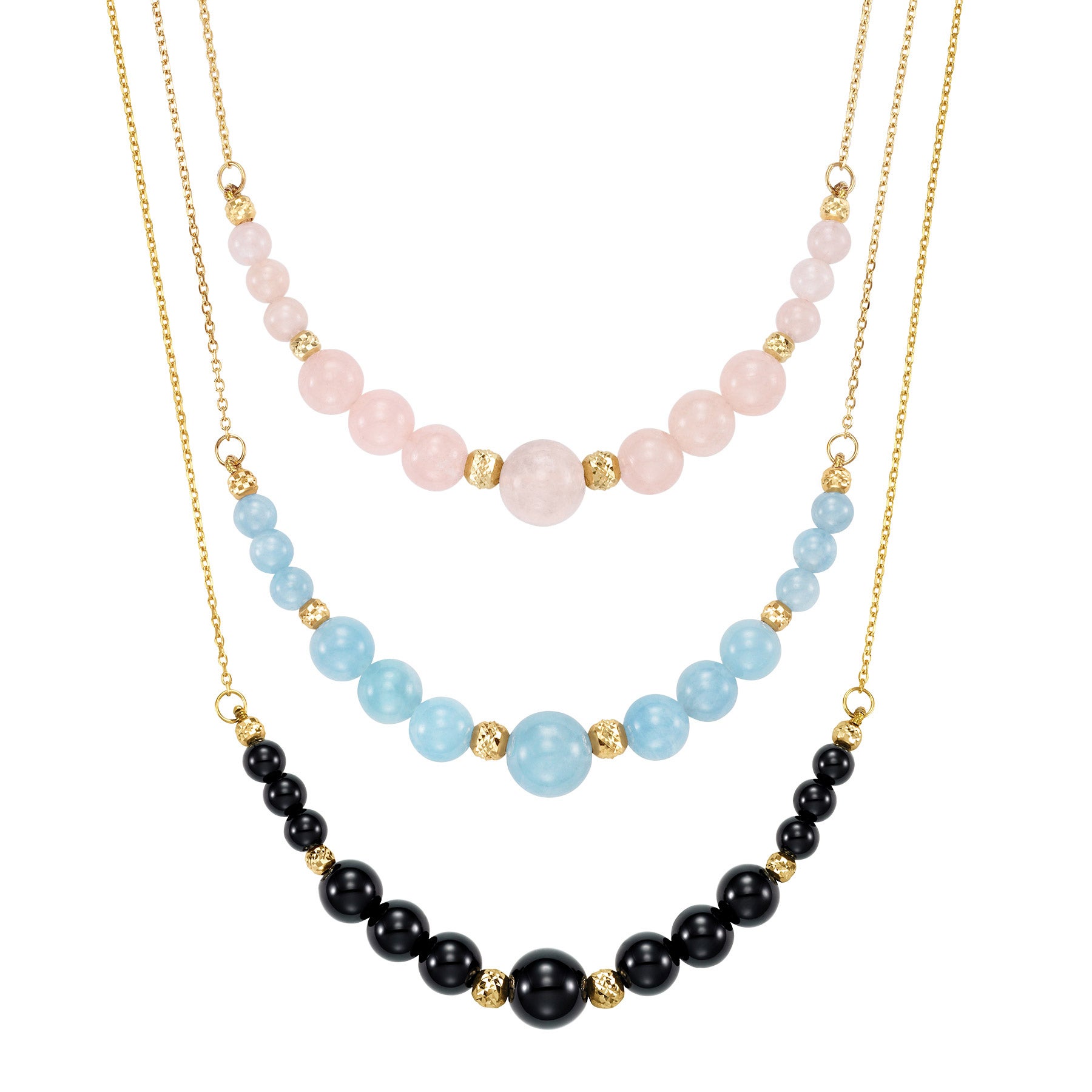 14KT YELLOW GOLD BLACK ONYX BEAD NECKLACE