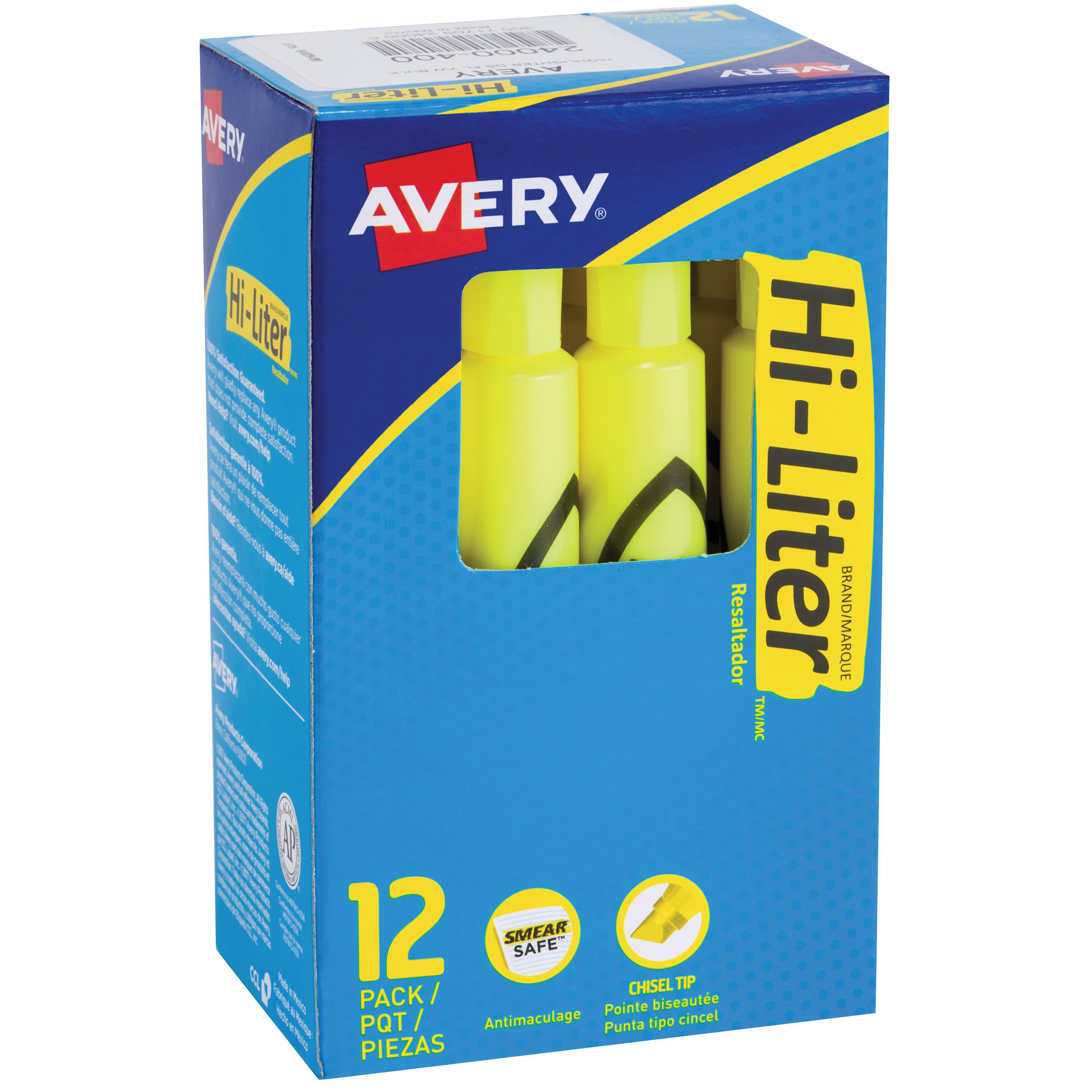 AVERY HILITER DSK FLOURESCENT 24 MARKERS AVE24000KT 2CT YELLOW