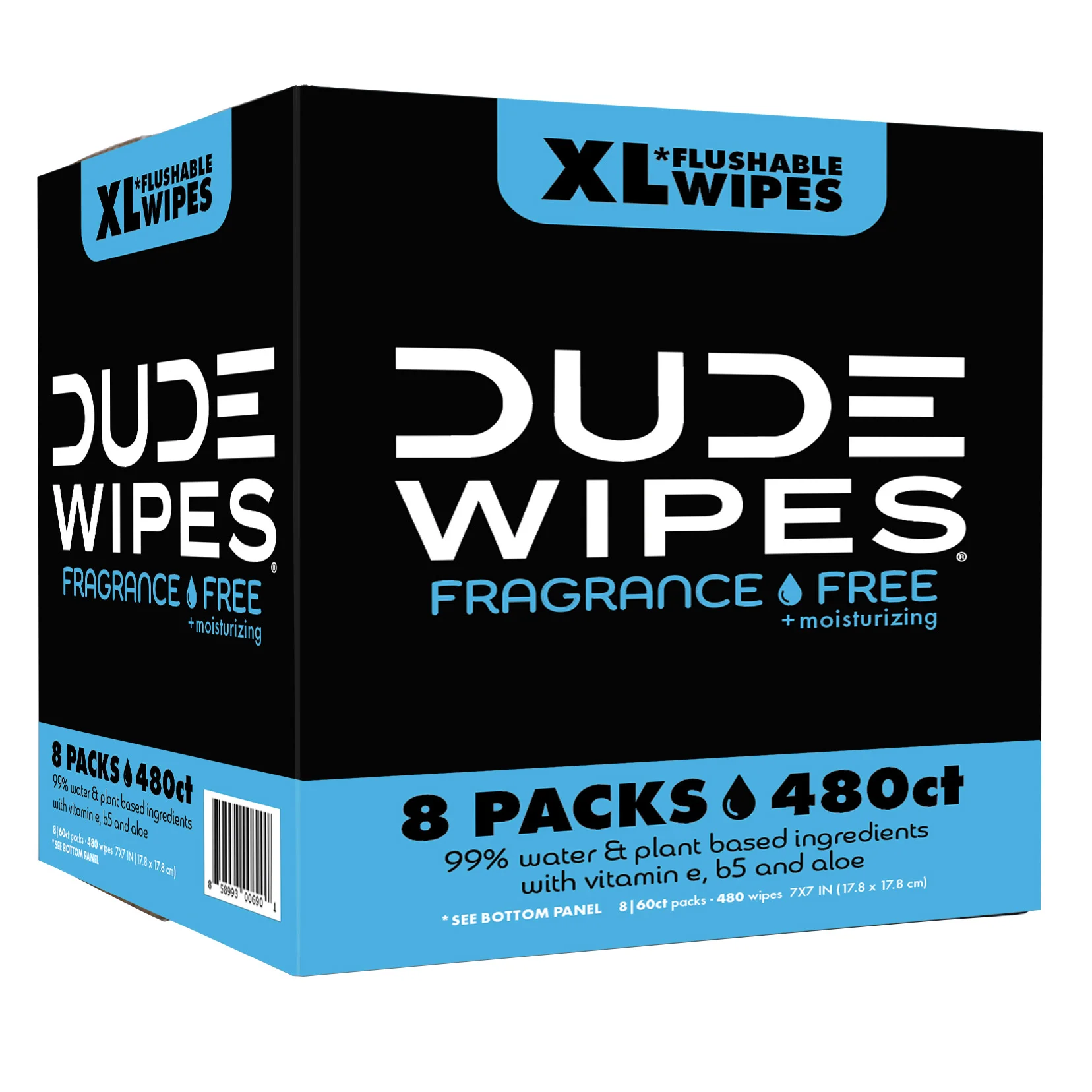 DUDE WIPES XL FRAGANCE-FREE + MOISTURIZING 480CT - Image 1
