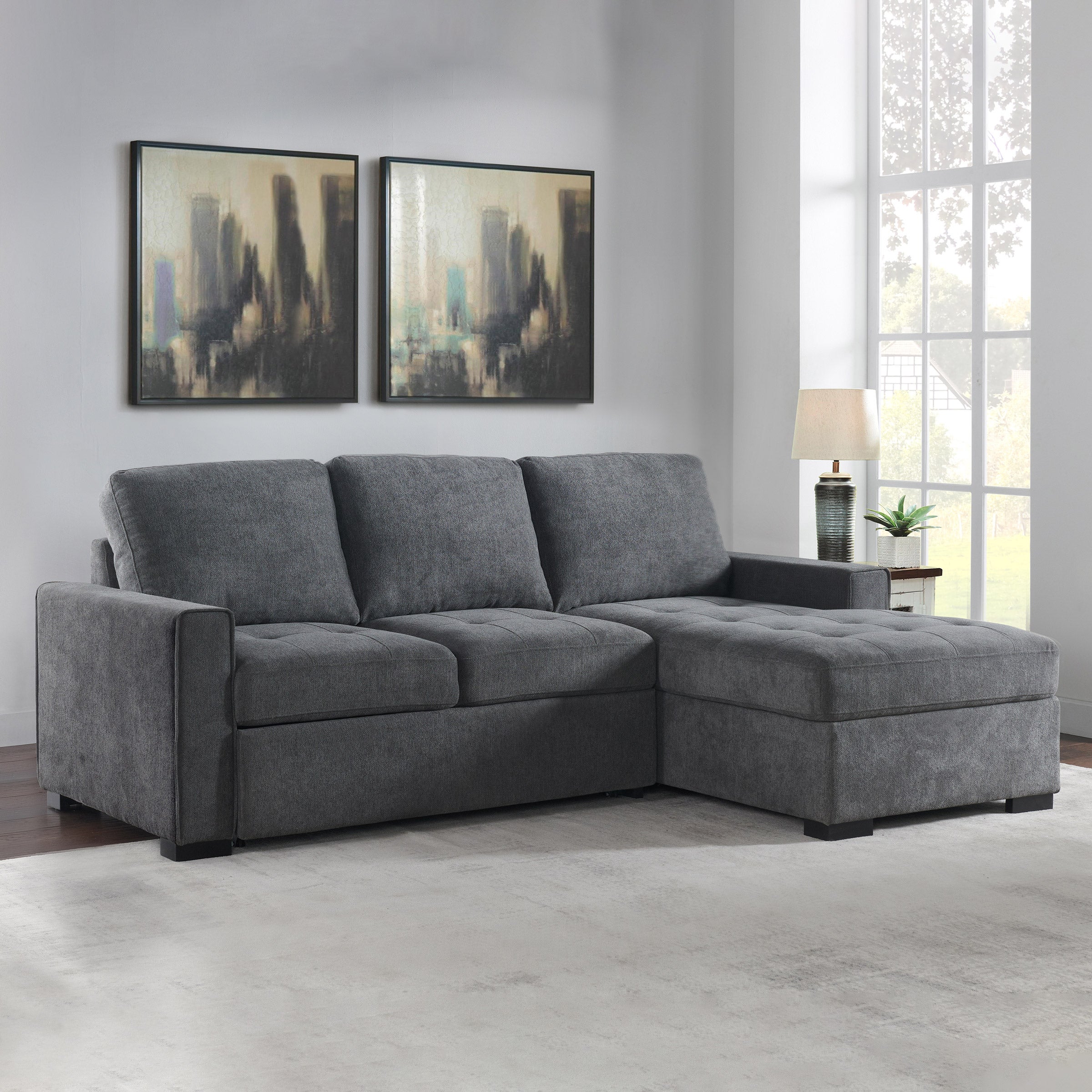 PULASKI KENDALE FABRIC SOFA CHAISE WITH PULL-OUT BED