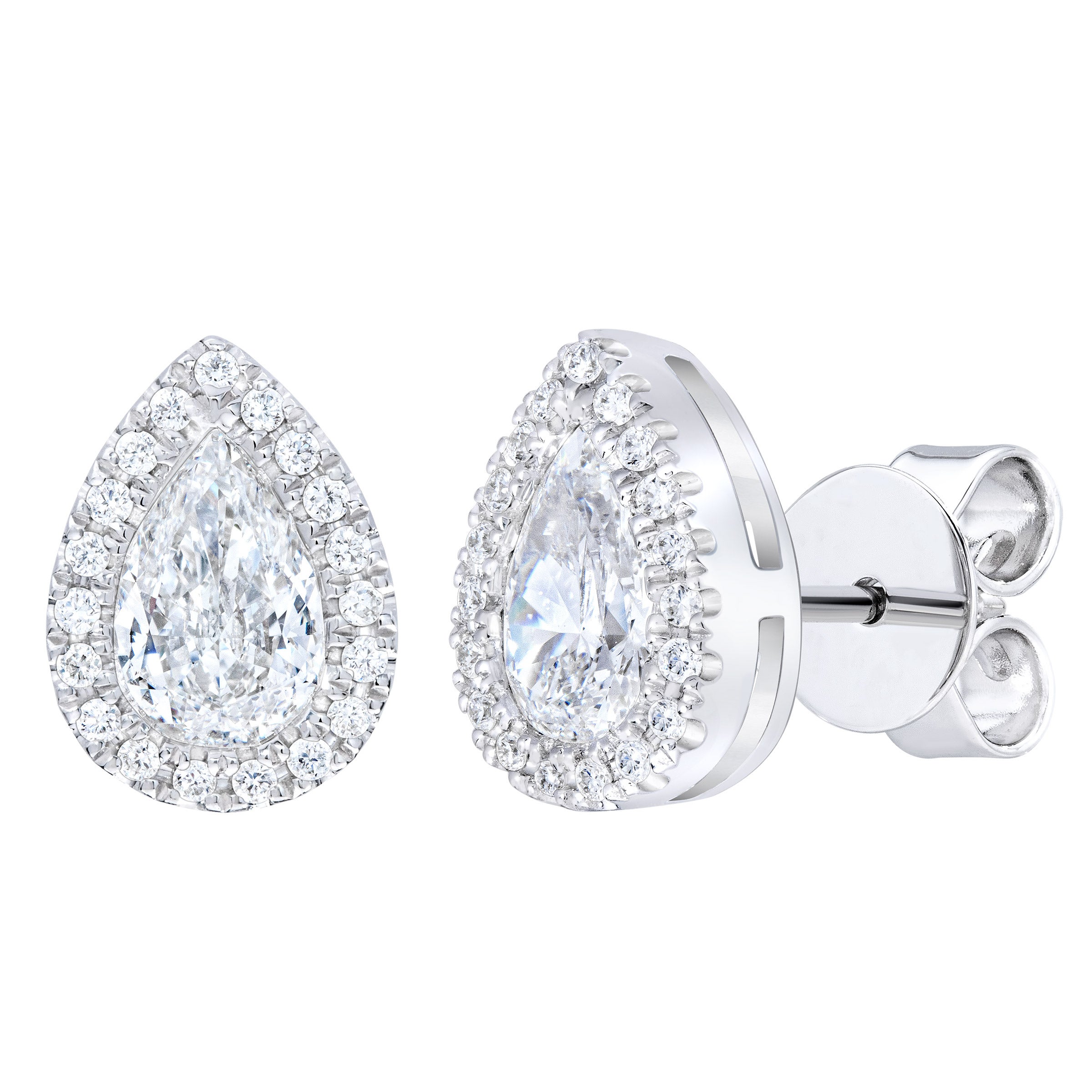 14KT WHITE GOLD VS2 I 1.14CTW PEAR & ROUND DIAMOND EARRINGS - Image 1