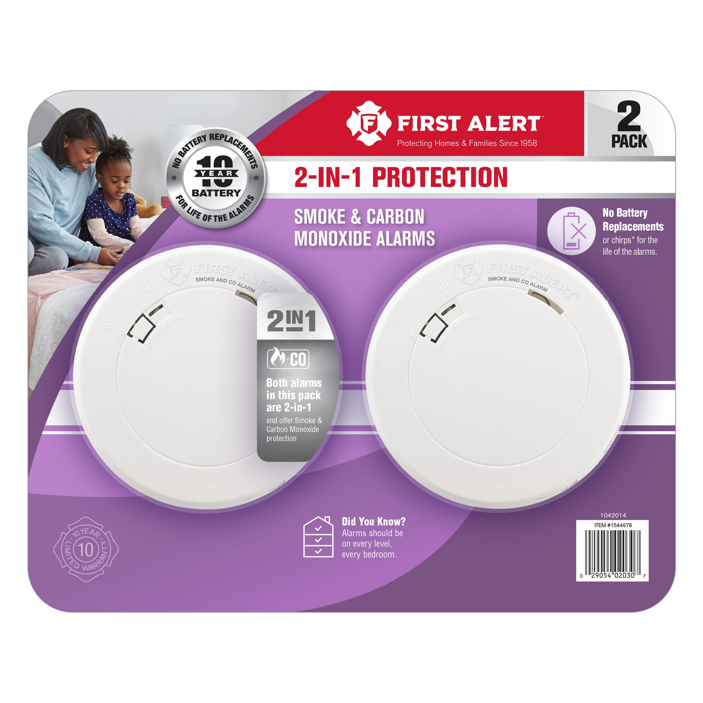 FIRST ALERT 10 YEAR COMBO SMOKE & CO ALARM 2-PACK