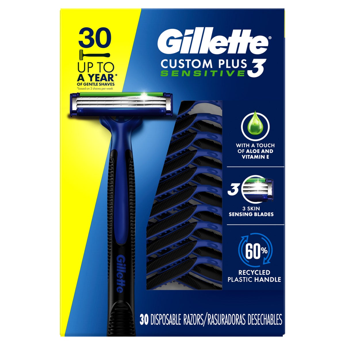 GILLETTE CUSTOMPLUS3 DISPO RAZOR 30CT - Image 1