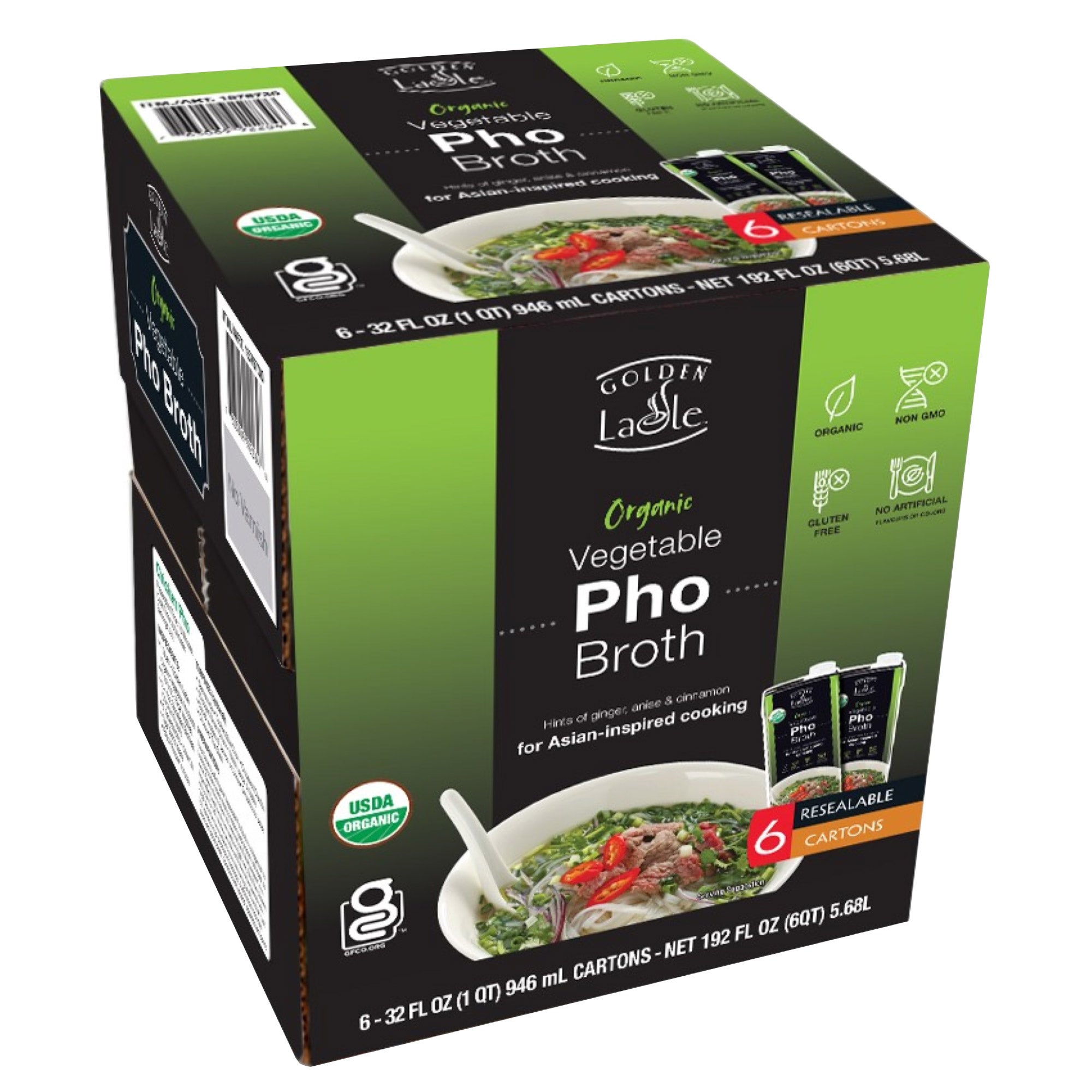 ORGANIC GOLDEN LADLE PHO BROTH 6 PACK 32 OUNCES EACH