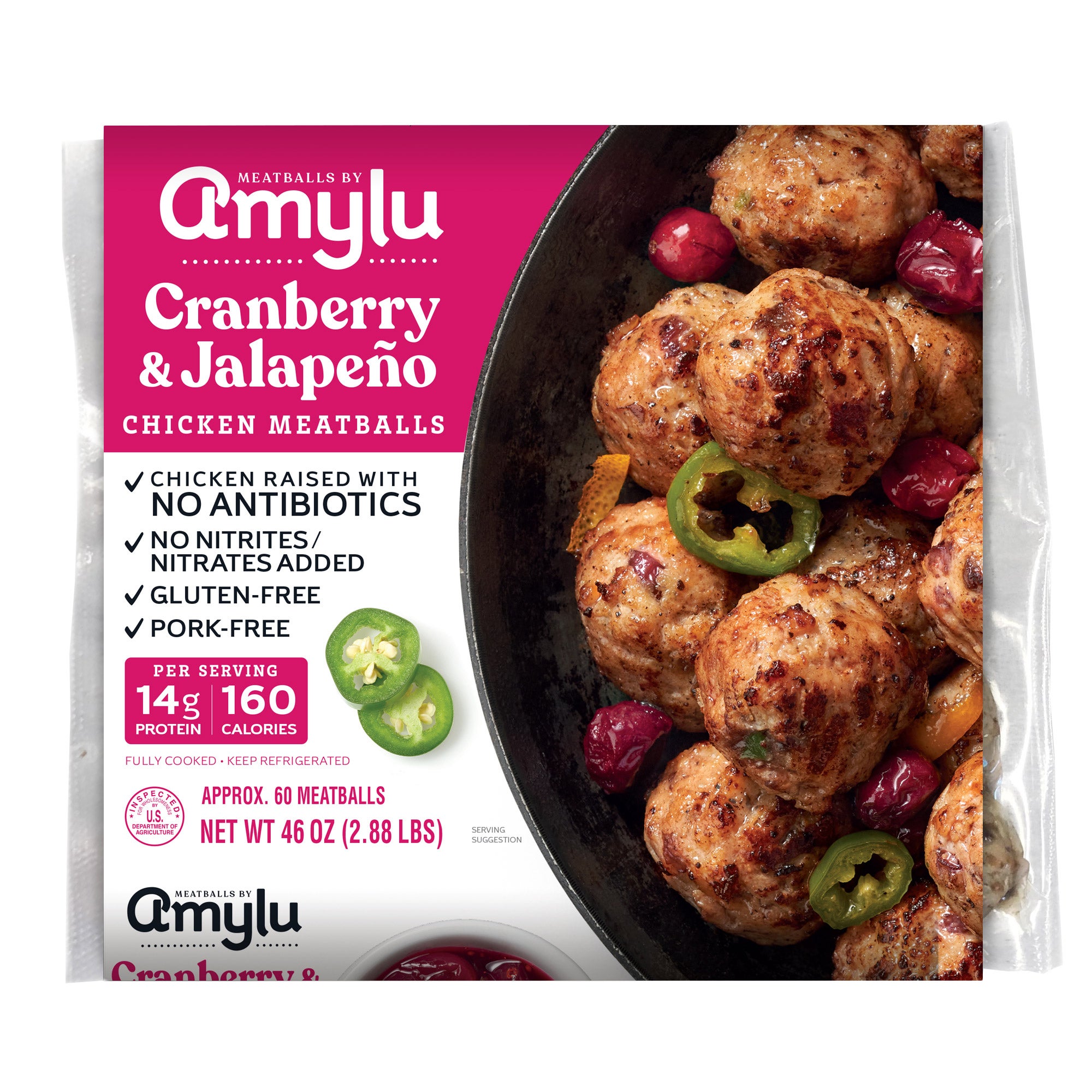 AMYLU CHICKEN MEATBALL ABF CRANBERRY JALAPENO 46 OZ (2.88 LBS) - Image 1