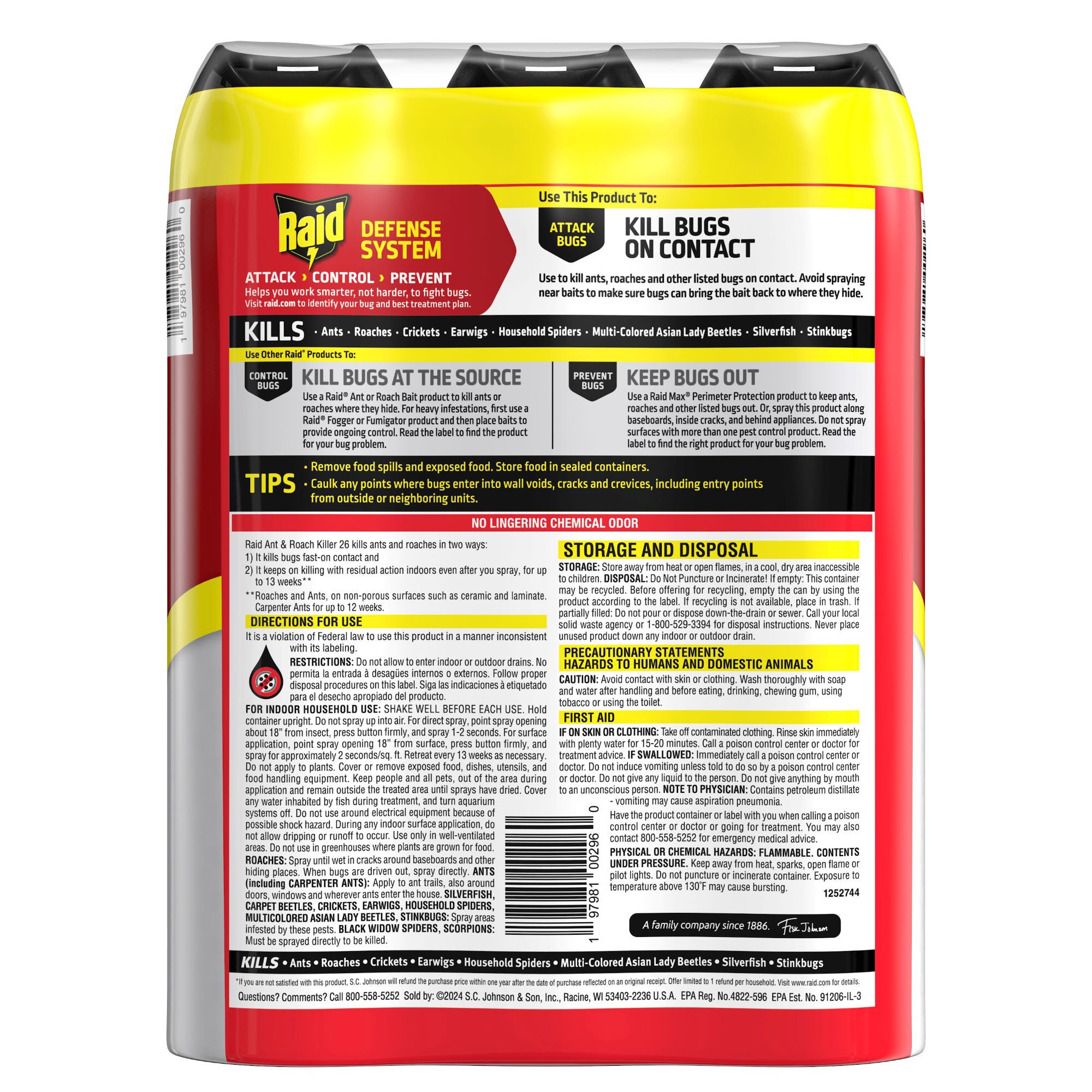 RAID ANT & ROACH SPRAY 3PK LEMON SCENT