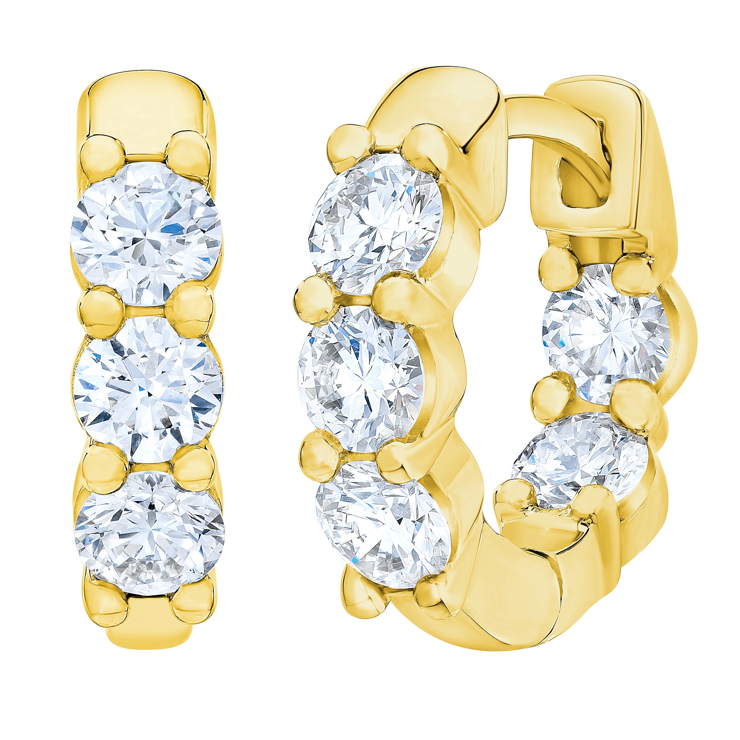 14KT YELLOW GOLD VS2 I 1.25CTW ROUND DIAMOND HOOP EARRINGS - Image 1