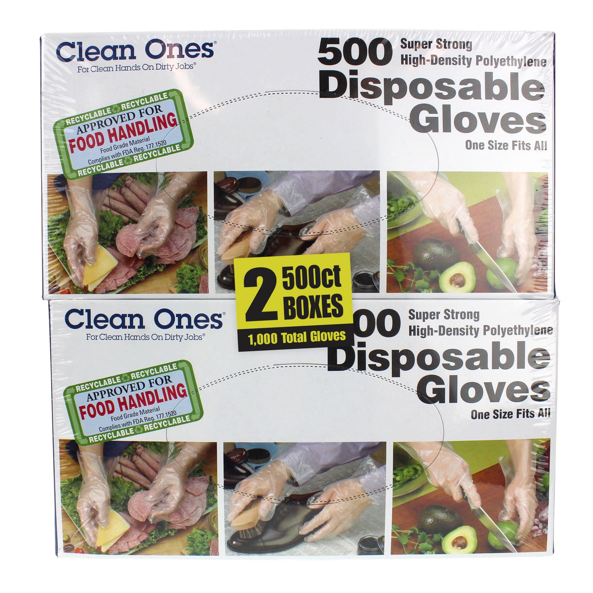 CLEAN ONES DISPOSABLE HIGH DENSITY GLOVES 2/500 CT