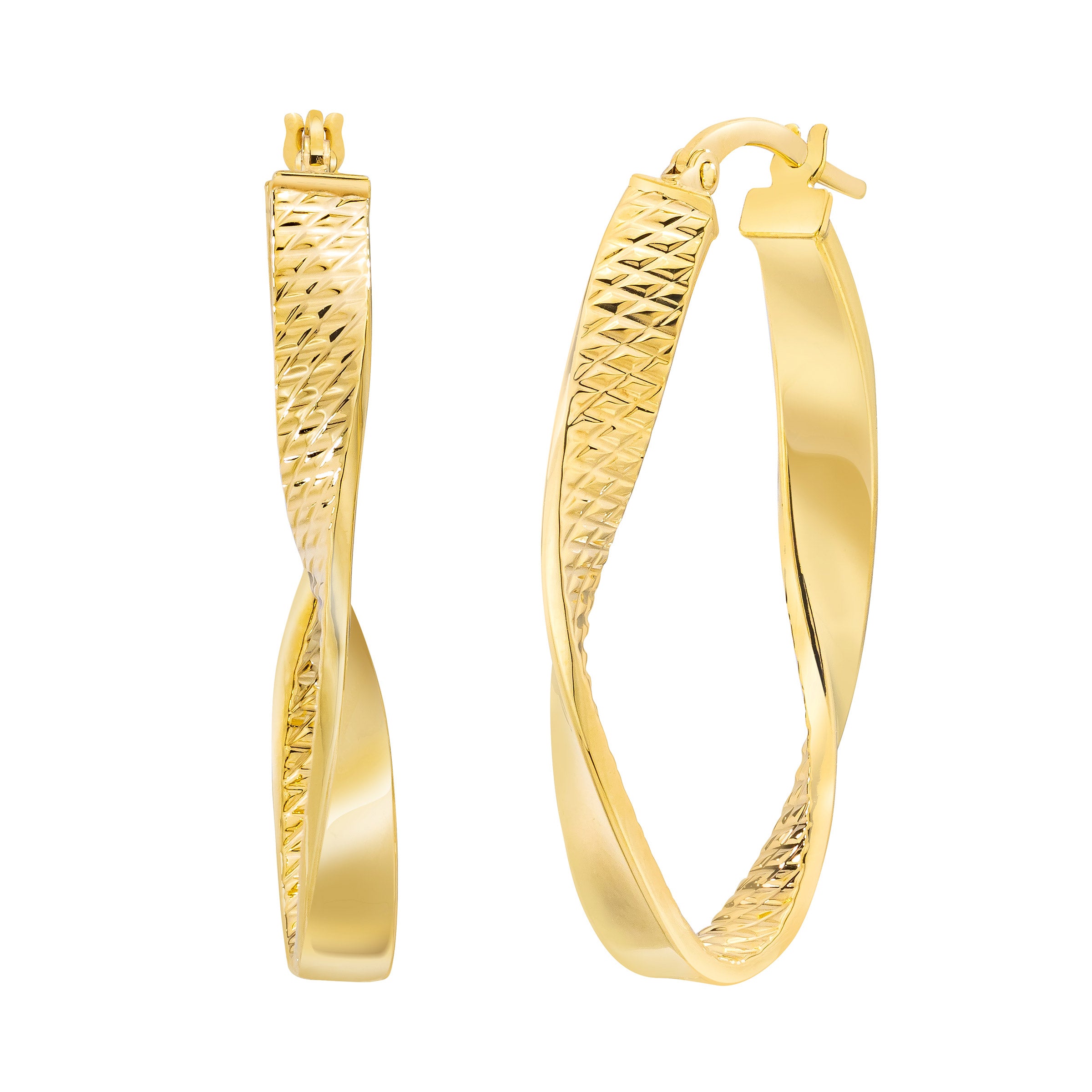 14KT YELLOW GOLD TWISTED HOOP EARRINGS MADE IN ITALY - Image 1