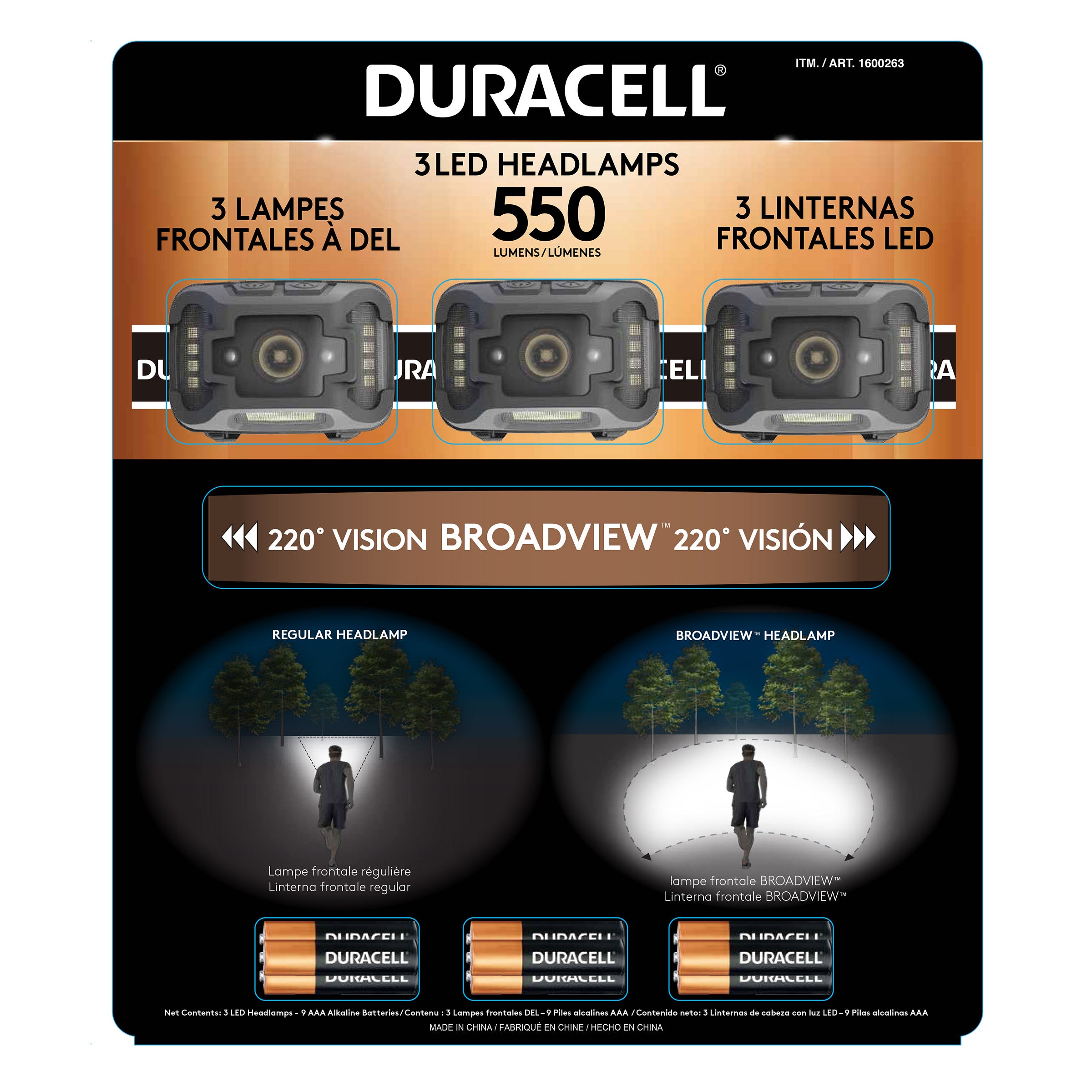 DURACELL BROADVIEW 550 LUMEN HEAD LAMP 3-PACK