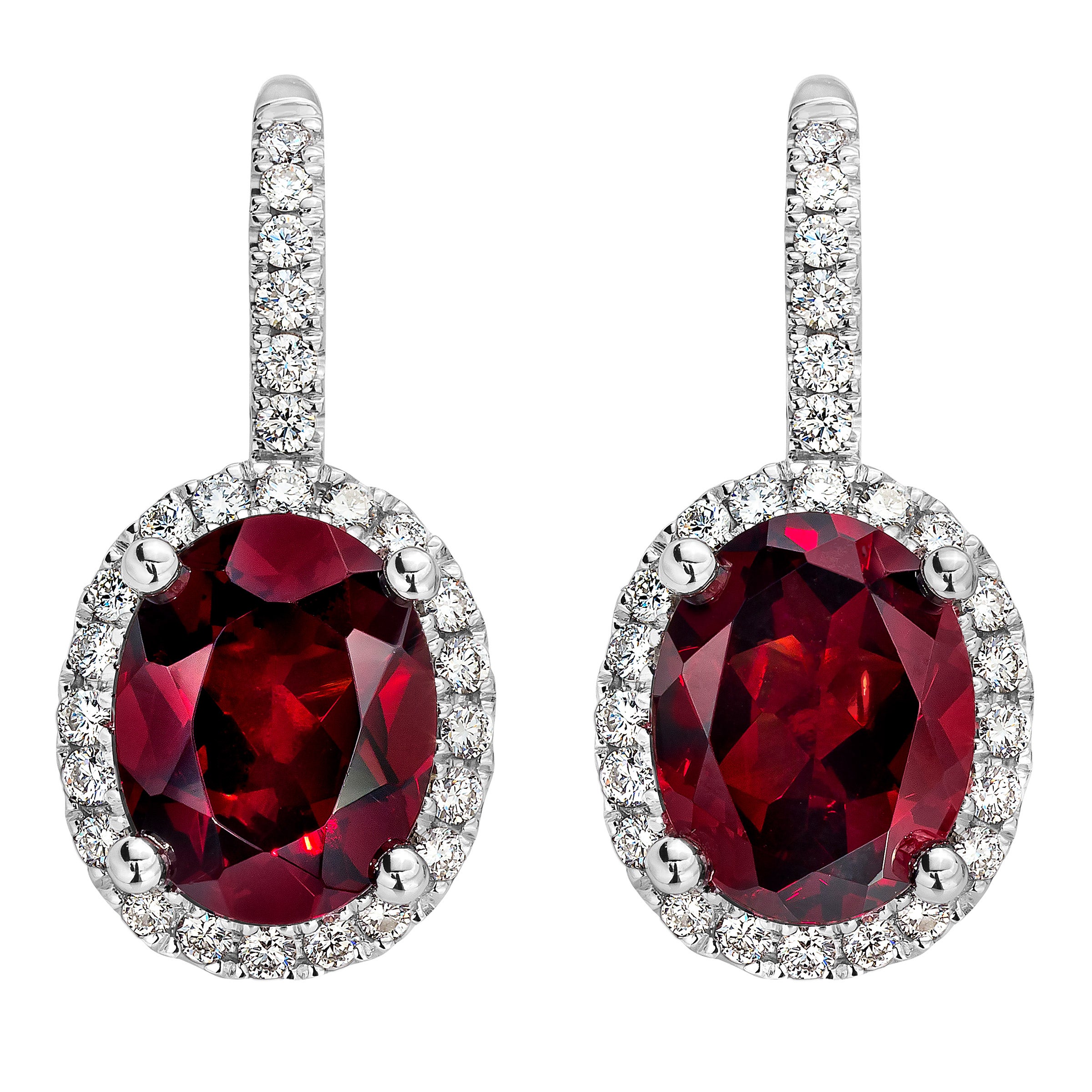 14KT WHITE GOLD .39CTW VS2, I DIAMOND AND GARNET EARRINGS