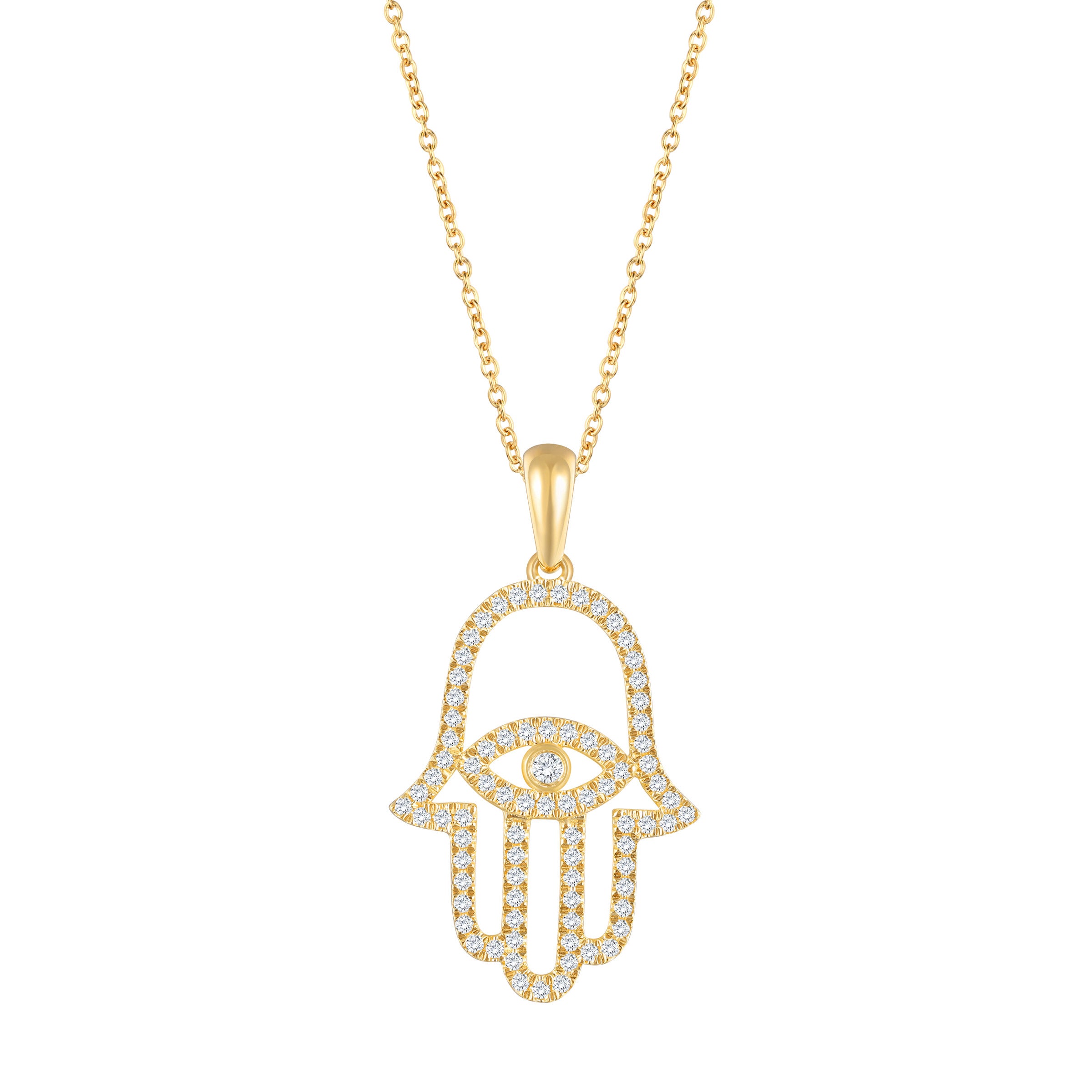 14KT YELLOW GOLD VS2 I 0.22CTW ROUND DIAMOND HAMSA PENDANT - Image 1