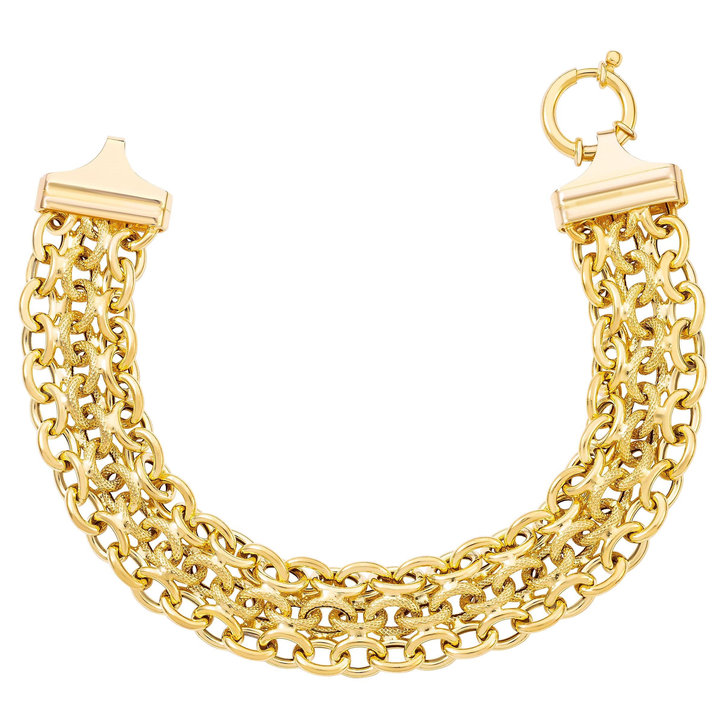 14KT YELLOW GOLD ROLO TRIPLE LINK BRACELET MADE IN ITALY - Image 1