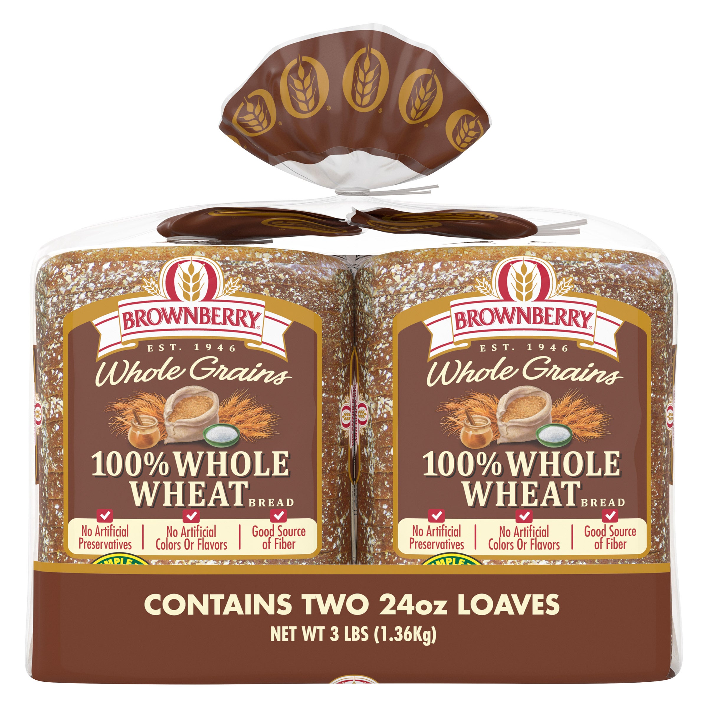 BROWNBERRY 100% WHOLE WHEAT BREAD 2/24 OUNCE LOAVES
